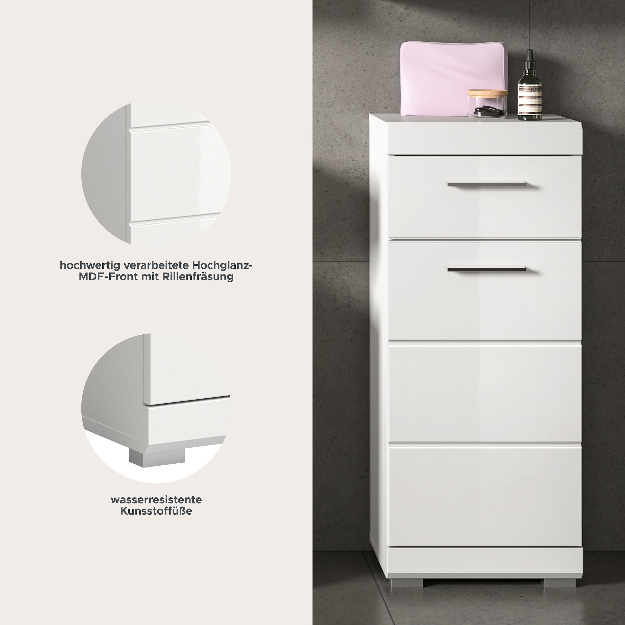 welltime Armoire basse »SIENA, Breite 37cm, 1 Tür, 1 Schubkasten, 2 Fächer, MDF-Front« BEST-SELLER !, 1 cuis tlg. disponible en plusieurs couleurs, meubles de salle de bain, armoire de salle de bain, commode, salle de bain