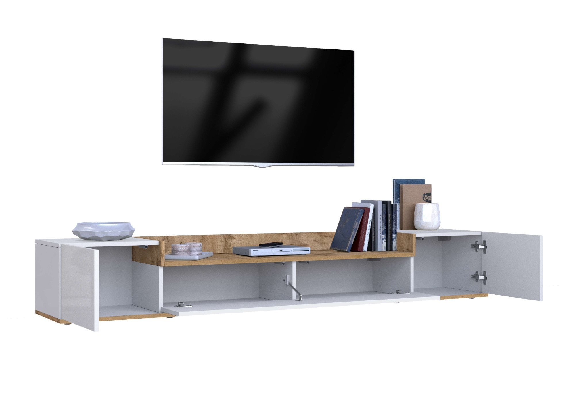 GOODproduct Table basse »BOLSENA,TV-Kommode, TV-Möbel,TV-Bank, 4 Fächer und offenes Ablagefach« 1 cuis tlg. Breite 200 cm,stehend/hängend,Fronten Hochglanz lackiert,Made in Italy