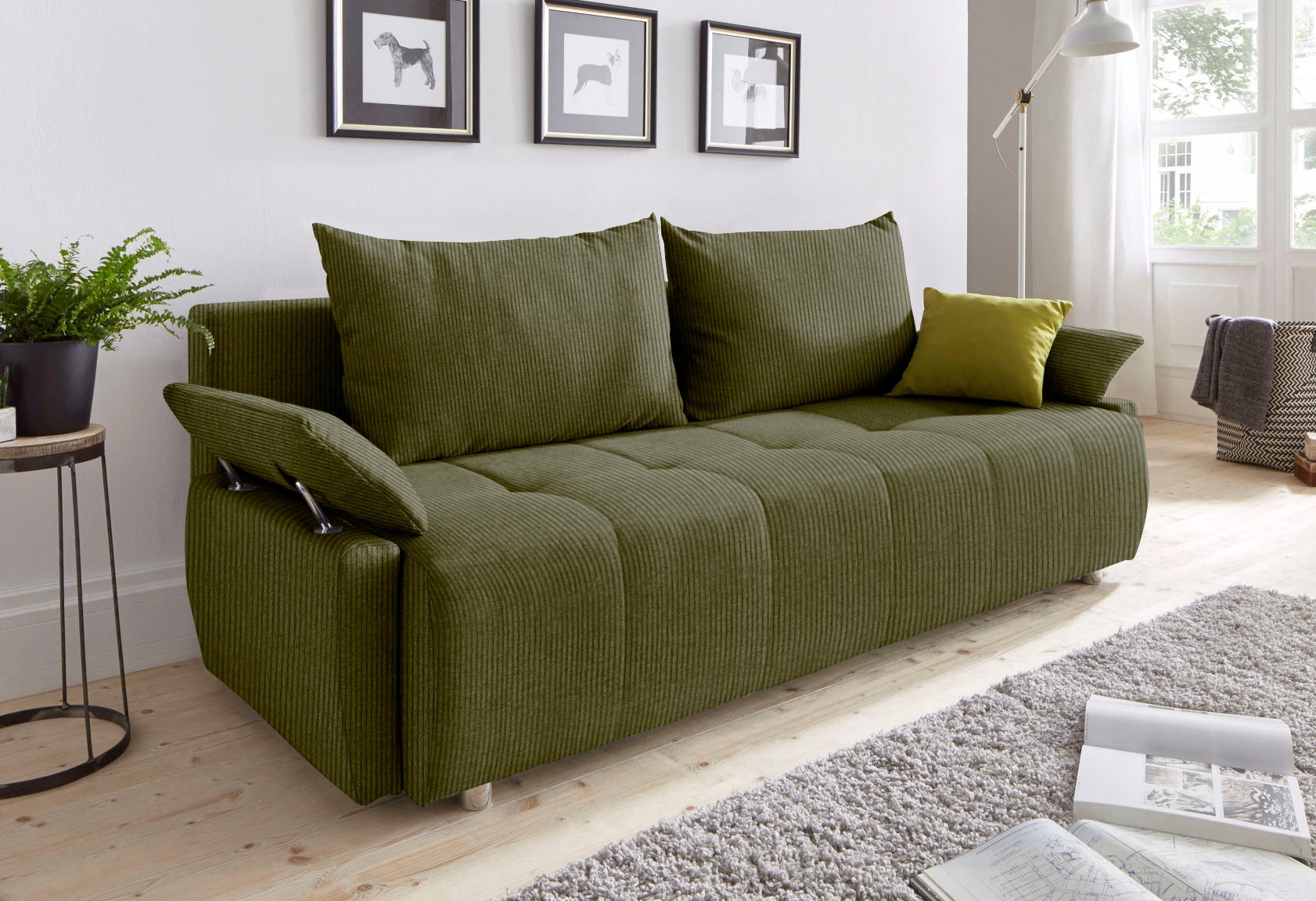 COLLECTION AB Canapé-lit »Funtastic, B: 212 cm, Liegel. 145x187 cm« Bettfunktion, Bettkasten, Armteilverstellung & 1 Zierkissen, Federkern