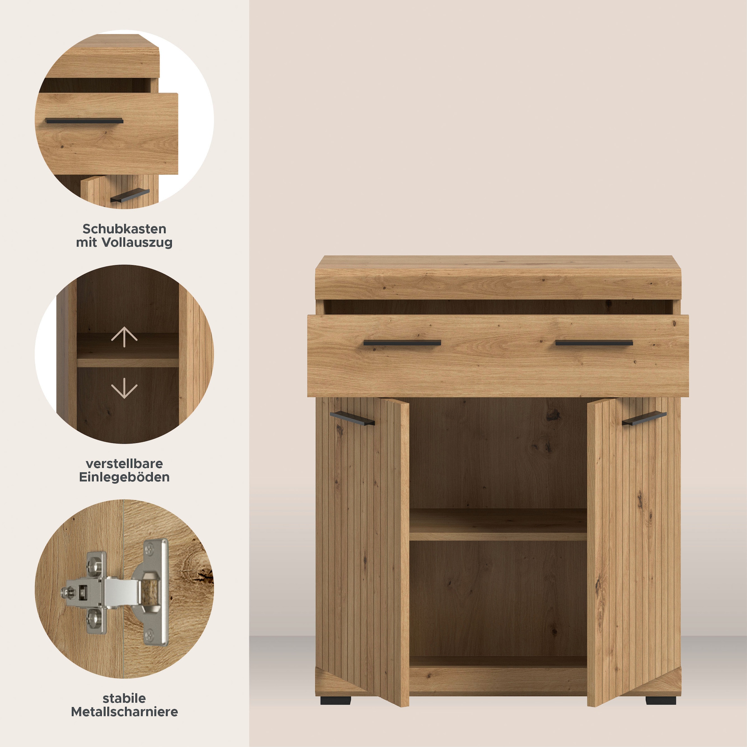 welltime Armoire basse »SIENA, Breite 74cm, 2 Tür, 1 Schubkasten, 2 Fächer, MDF-Front« BEST-SELLER !,  disponible en plusieurs couleurs, meubles de salle de bain, armoire de salle de bain, commode, salle de bain