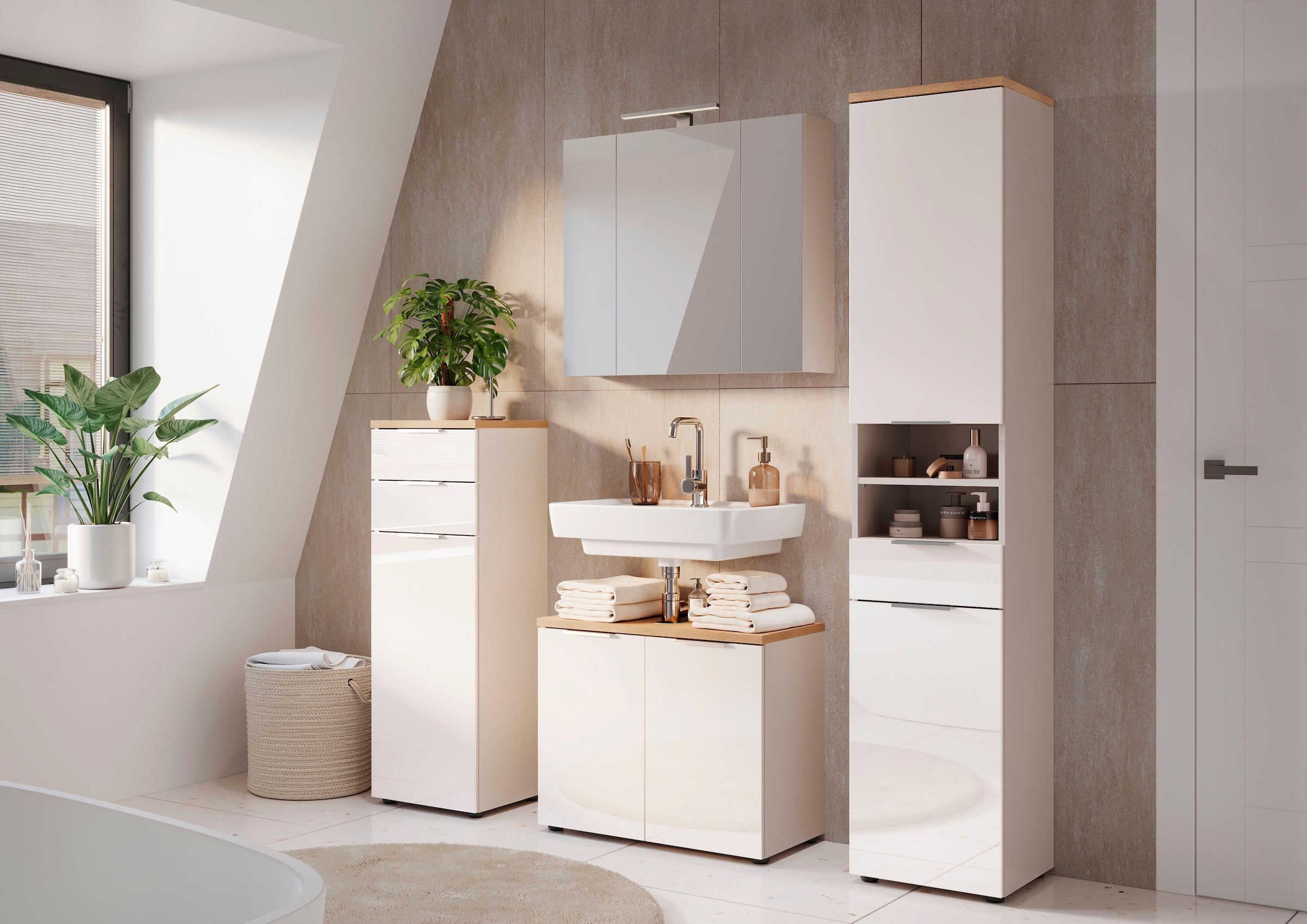 GERMANIA Midischrank »Tavira« 1 Stk. tlg. Midischrank mit Glasfronten und Selbsteinzug der Schubladen