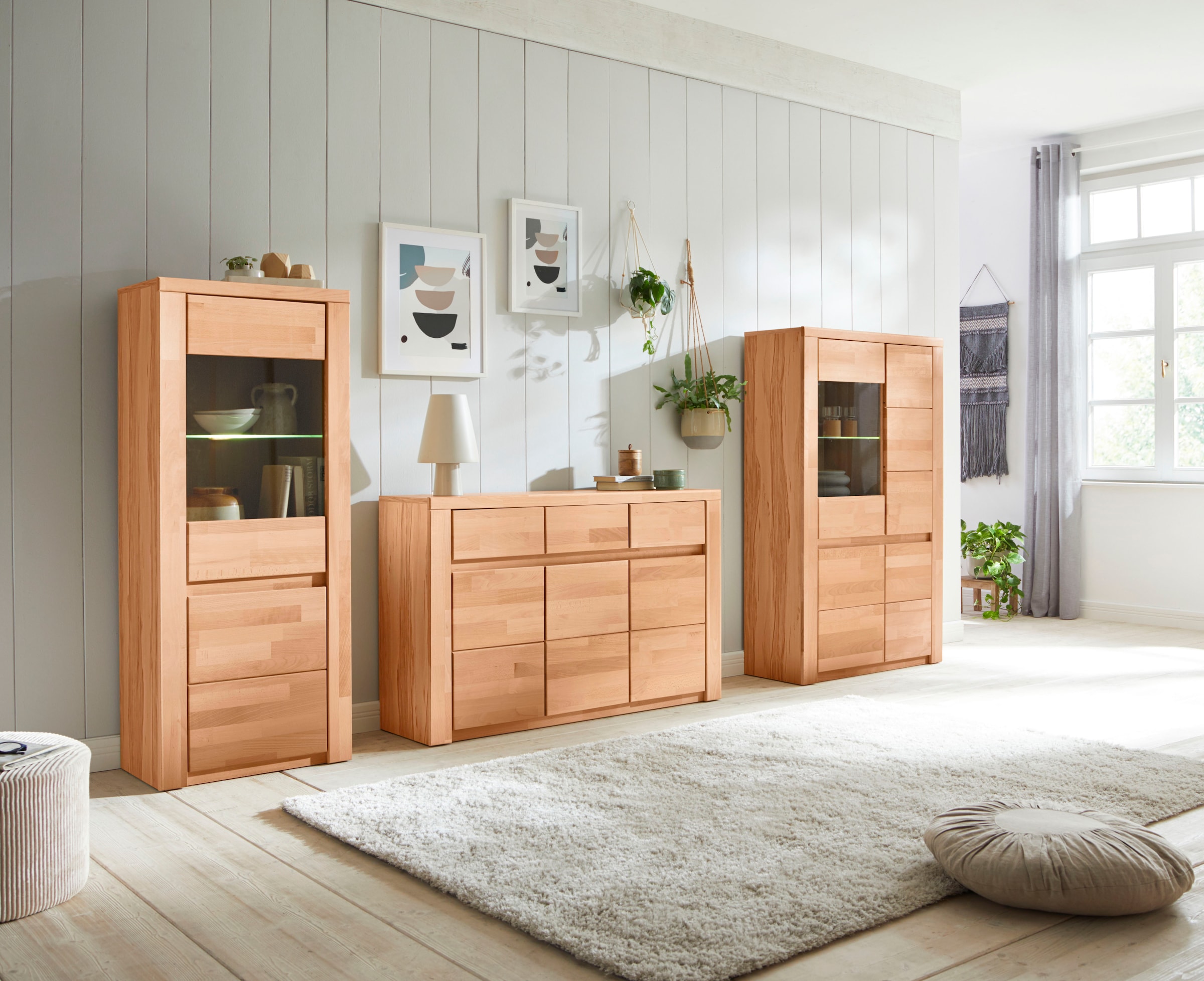 Home affaire Sideboard »Burano,127cm breit, Fronten Massivholz,3 Türen,3 Schubladen,6 Fächer« Holz massiv,Holzwerkstoff,Griffmulden,Böden variabel einsetzbar