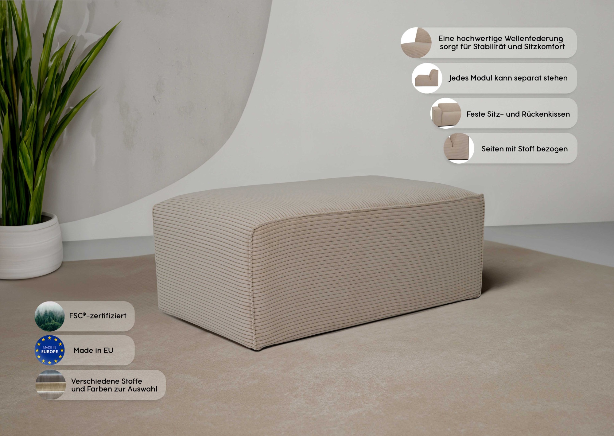 GOODproduct Polsterhocker »Clayton Breite 96 cm« in einem trendigen Cord-Bezug