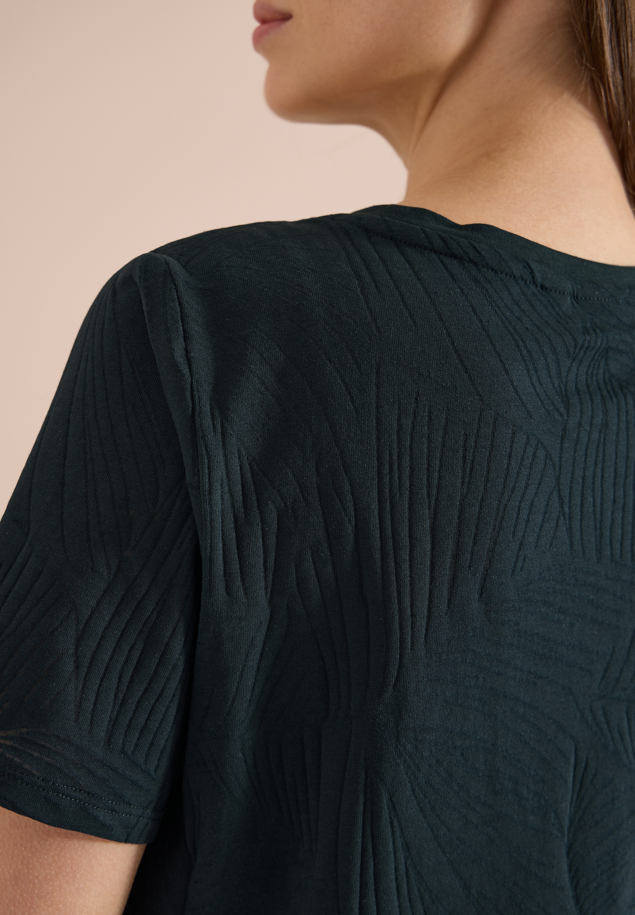Cecil Shirt à col rond t-shirt d'été en look burnout avec texte