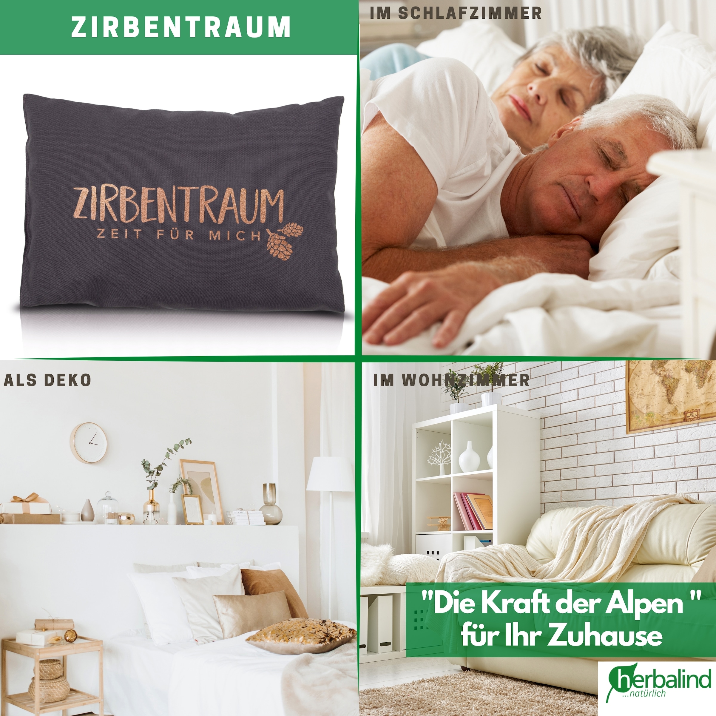 herbalind Oreiller en pin cembro »Zirbentraum in Anthrazit/Roségold 30x20 mit Reissverschluss - Gefüllt« mit hochwertigen Zirbenholzflocken 100% Baumwolle - Made in Germany