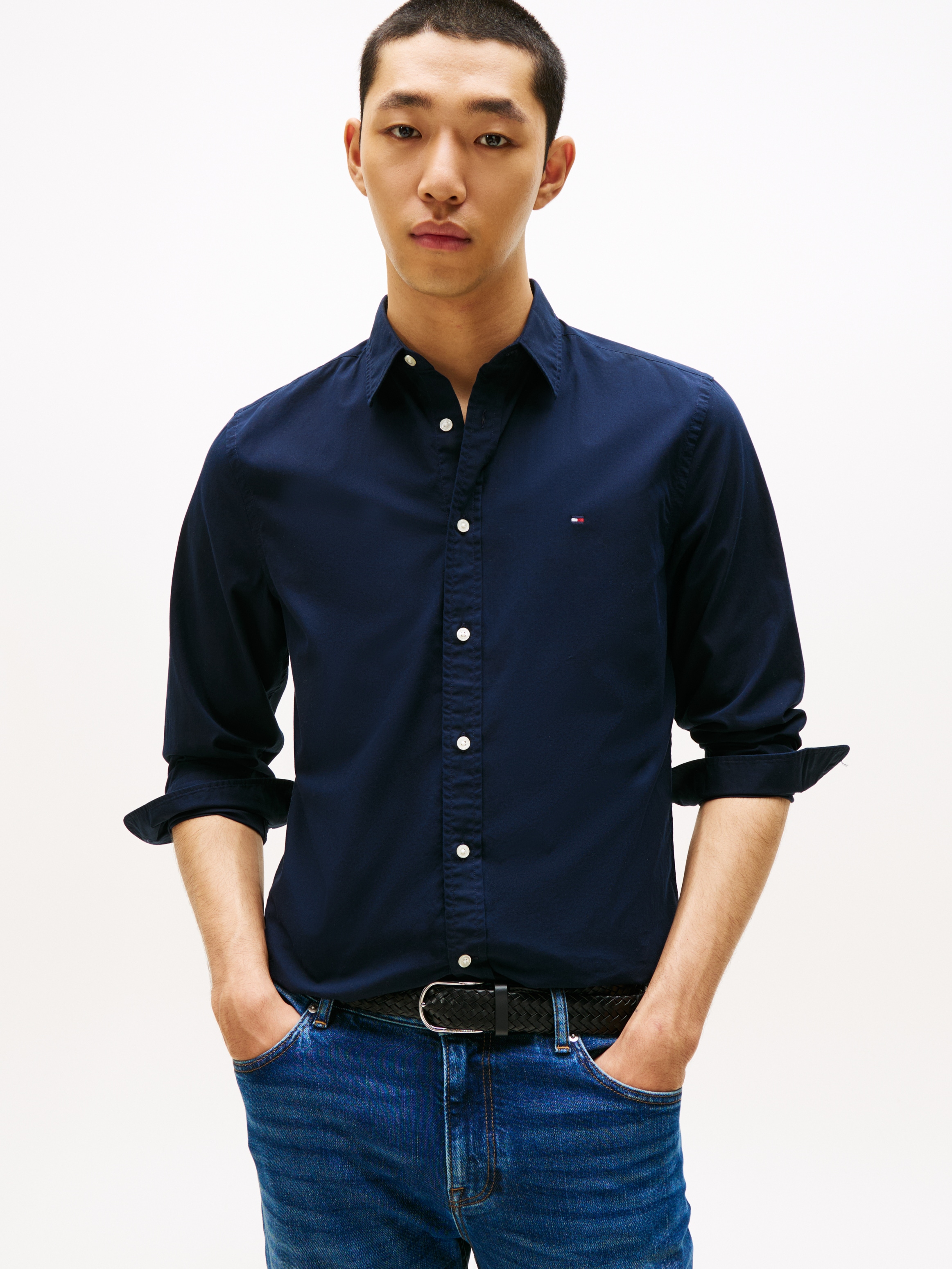 Tommy Hilfiger Chemise à manches longues »FLEX POPLIN SHIRT« coupe slim, col Kent, qualité coton