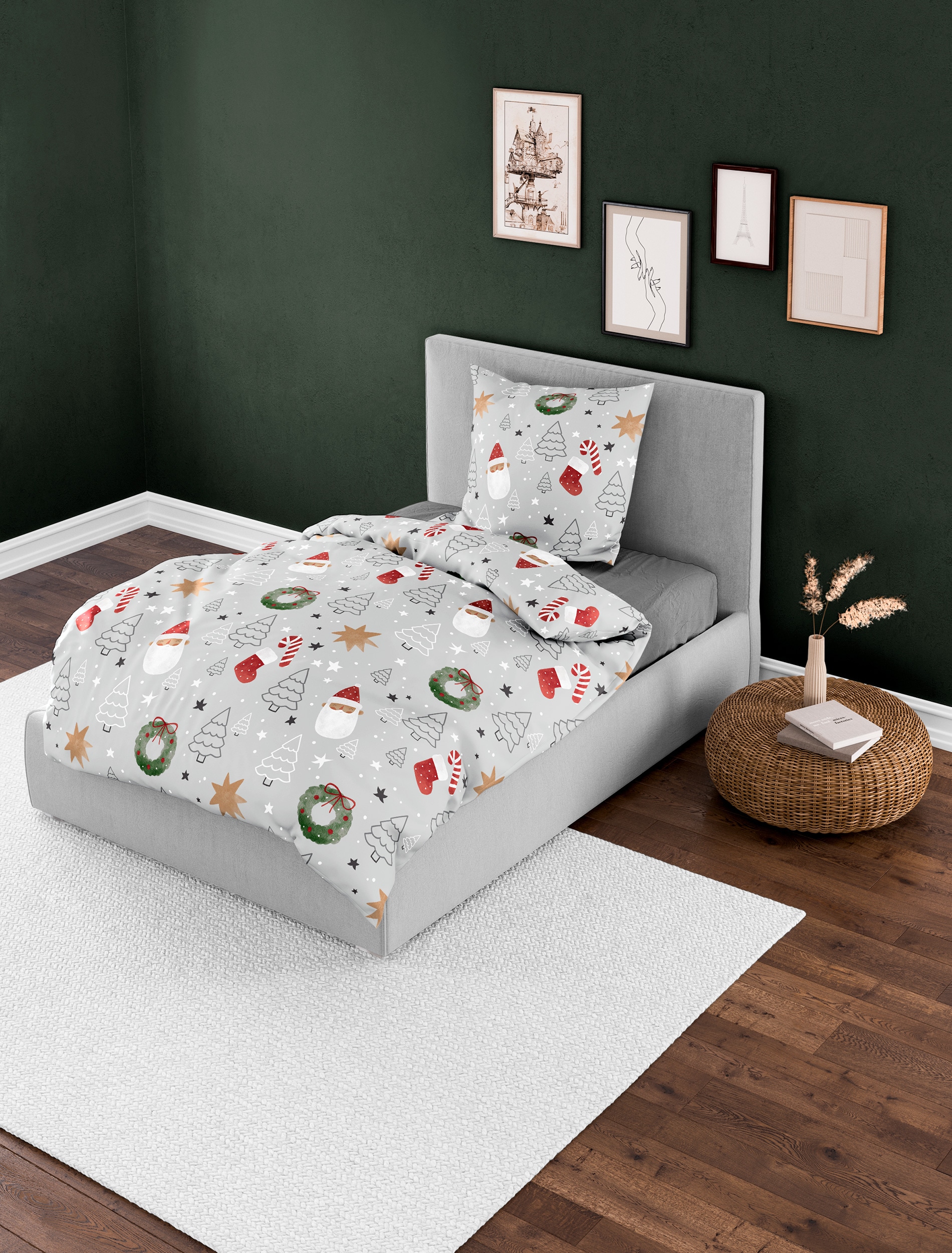 BIERBAUM Linge de lit »Wichtel« 2 pièces tlg. 100 % Baumwolle, Biber, unterschiedliche Weihnachts-Designs