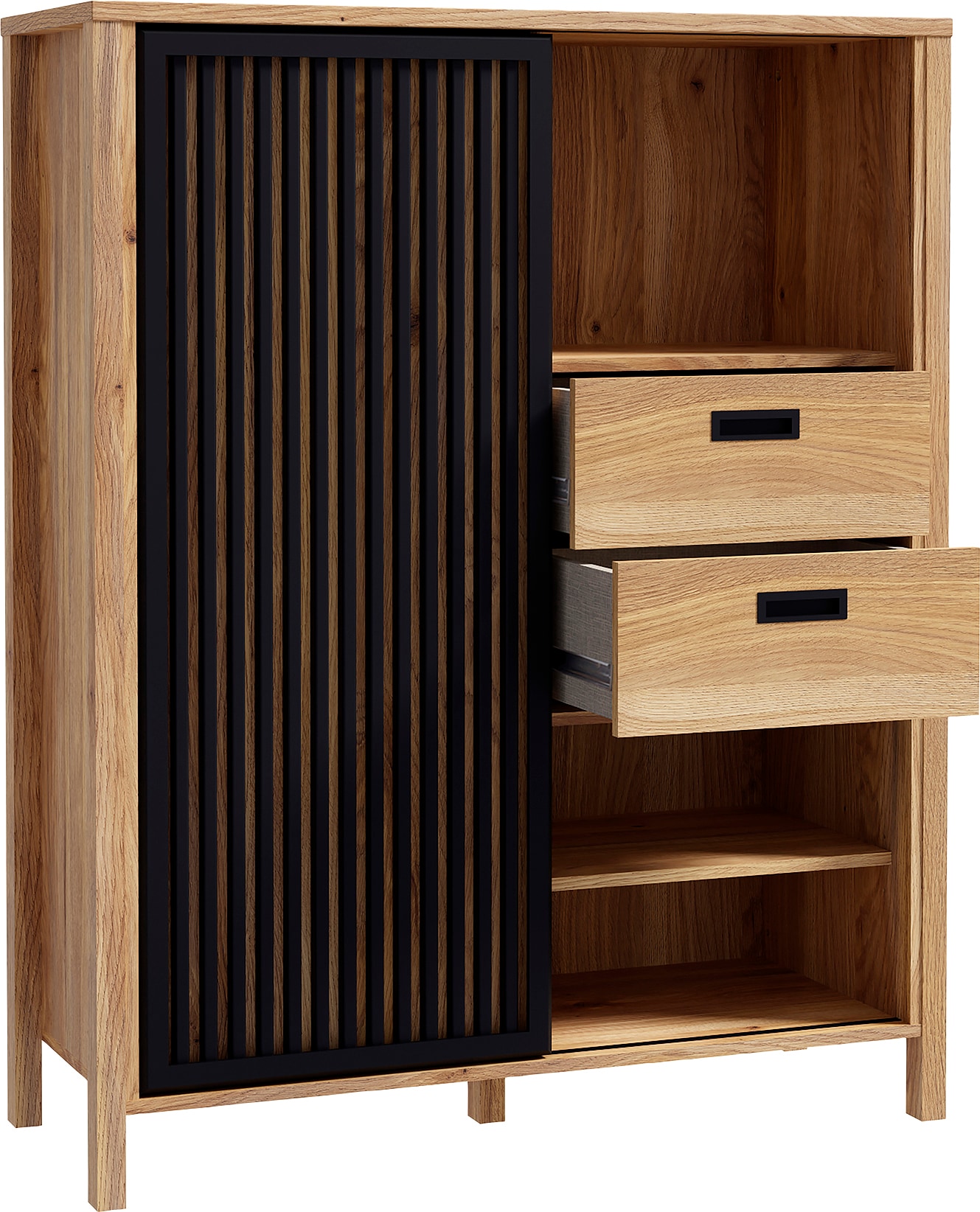 FORTE Buffet haut »Jytana« largeur 103,4 cm, porte coulissante à effet lamelles, Mauvella chêne/noir
