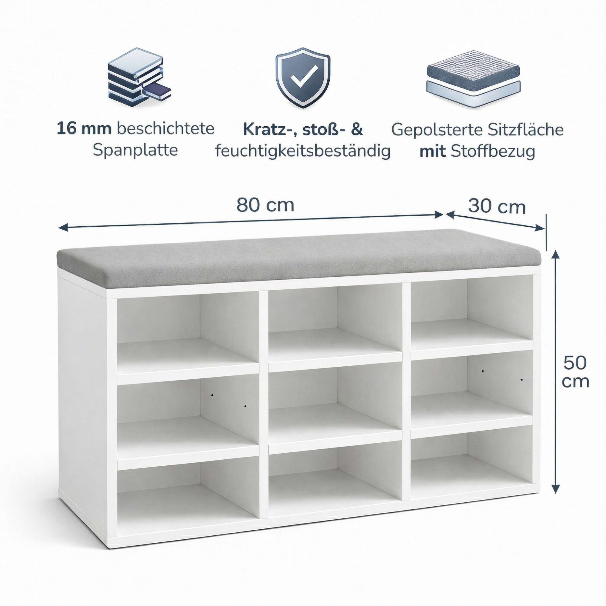 GOODproduct Schuhbank »Schuchschrank 80,  Schuhregal, Schuhtruhe, Schuhkommode, Sitzbank« mit bequemer, abnehmbarer Sitzauflage