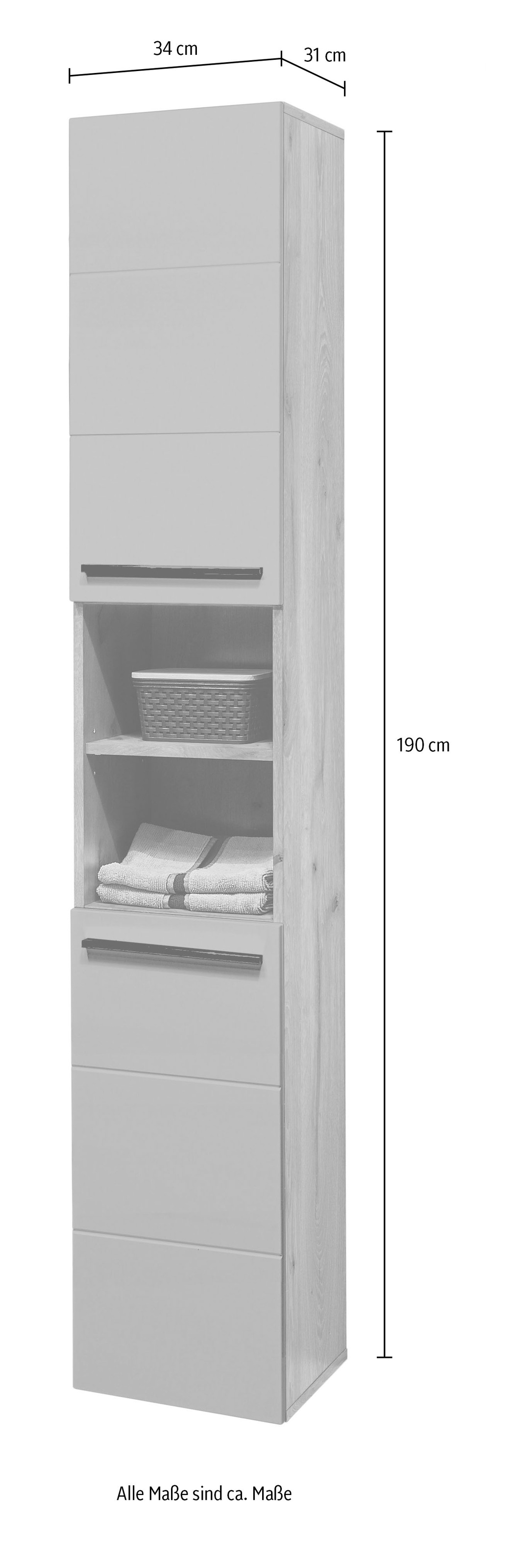 BASIC by Balculina Hochschrank »Rom BxHxT 34x190x31 cm« 1 Stk. tlg. Breite 34cm, Kunststoffgriffe, Made in Europa