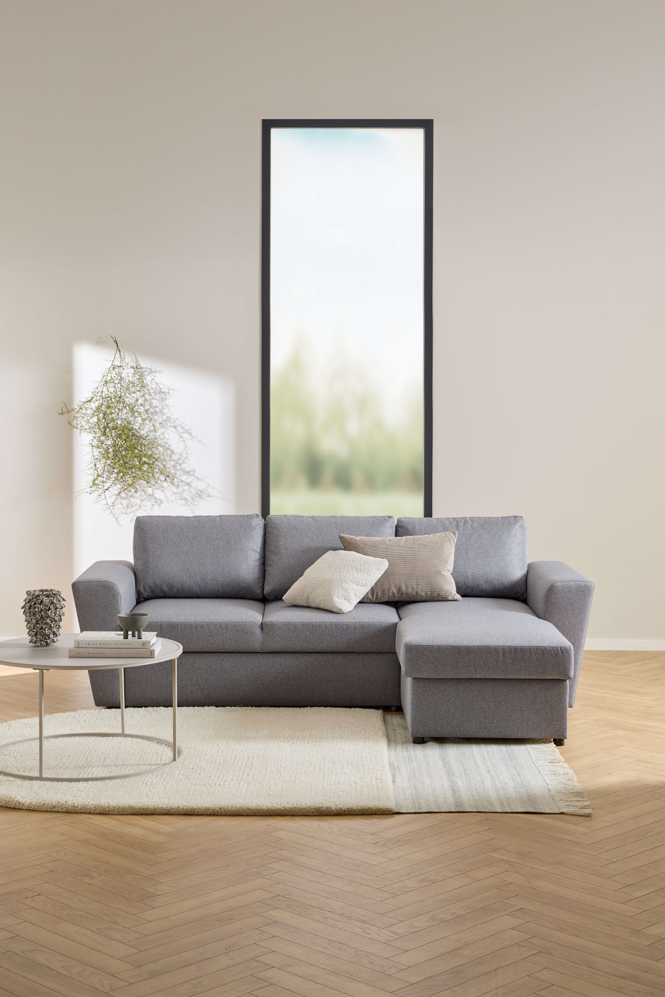 ACTONA GROUP Table basse »Seaford Kaffeetisch, Wohnzimmertisch« table basse ronde avec plateaux en mélamine gris et structure en acier, Ø80x45 cm