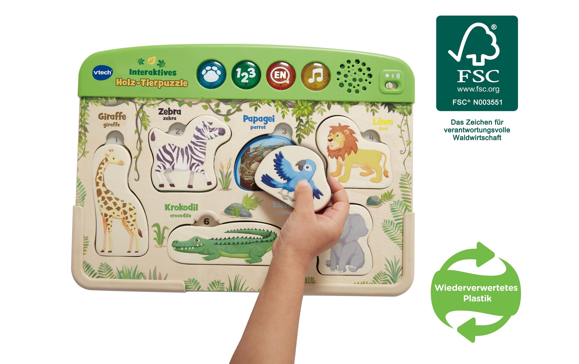Vtech® Jouets éducatifs »Interaktives Holz-Tierpuzzle«