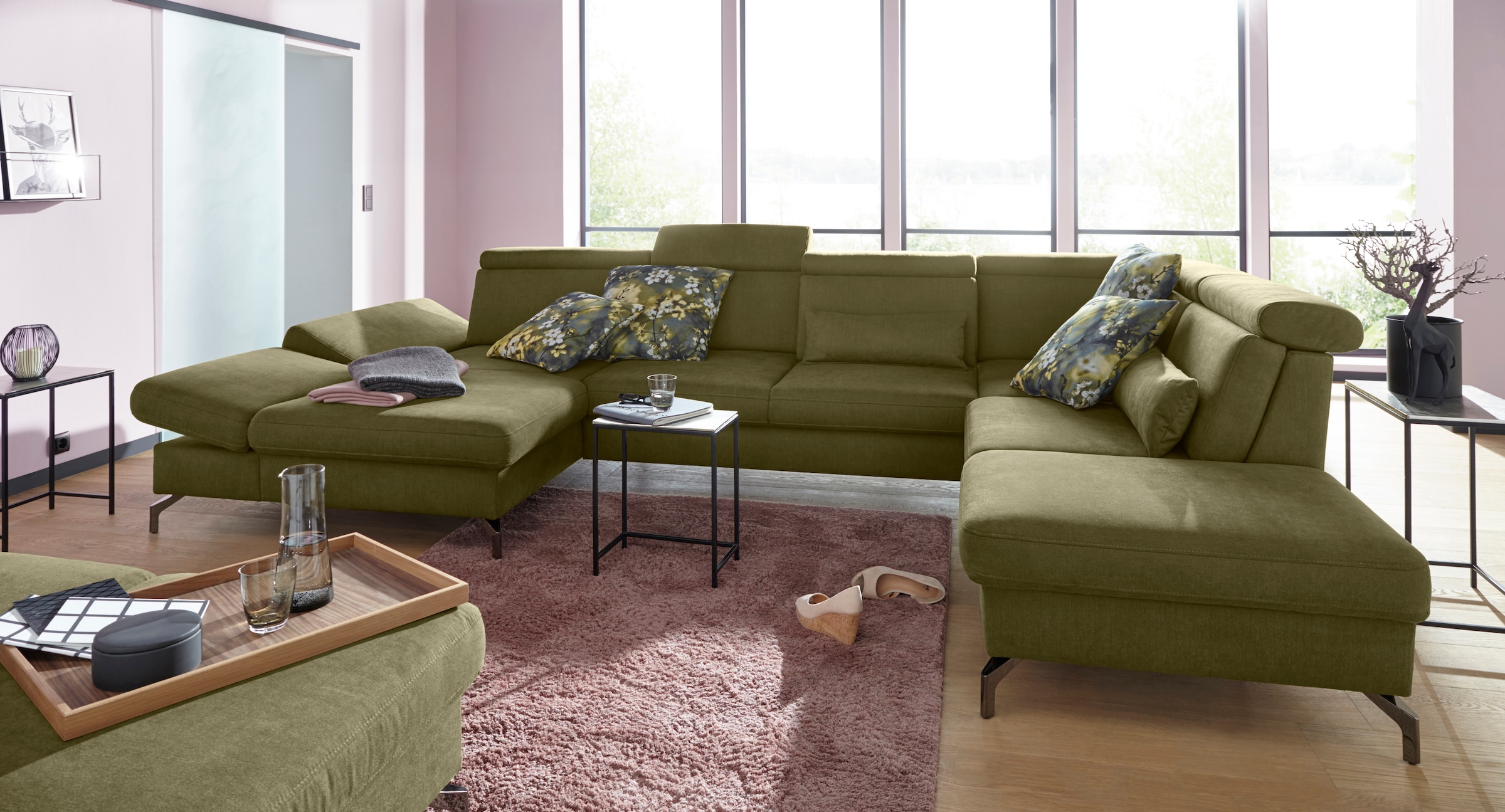 sit&more Wohnlandschaft »Brisbane U-Form« Fusshöhe 12 cm, inklusive Sitztiefen-, Armteil- und Kopfteilverstellung