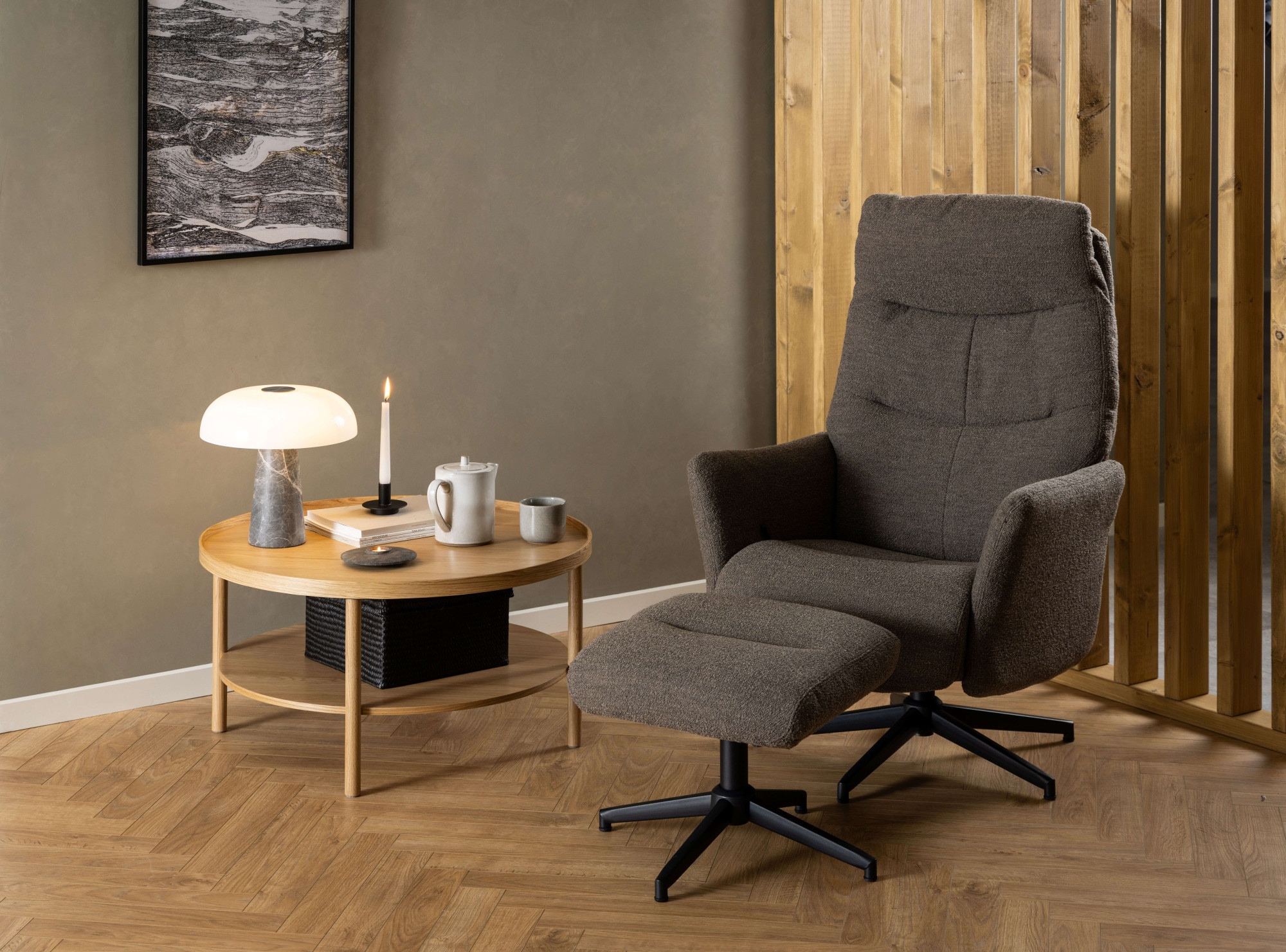 ACTONA GROUP Table basse »Banbury, Sofatisch, Wohnzimmertisch« 80x80x42 cm,  2 niveaux, placage chêne, forme ronde, FSC™