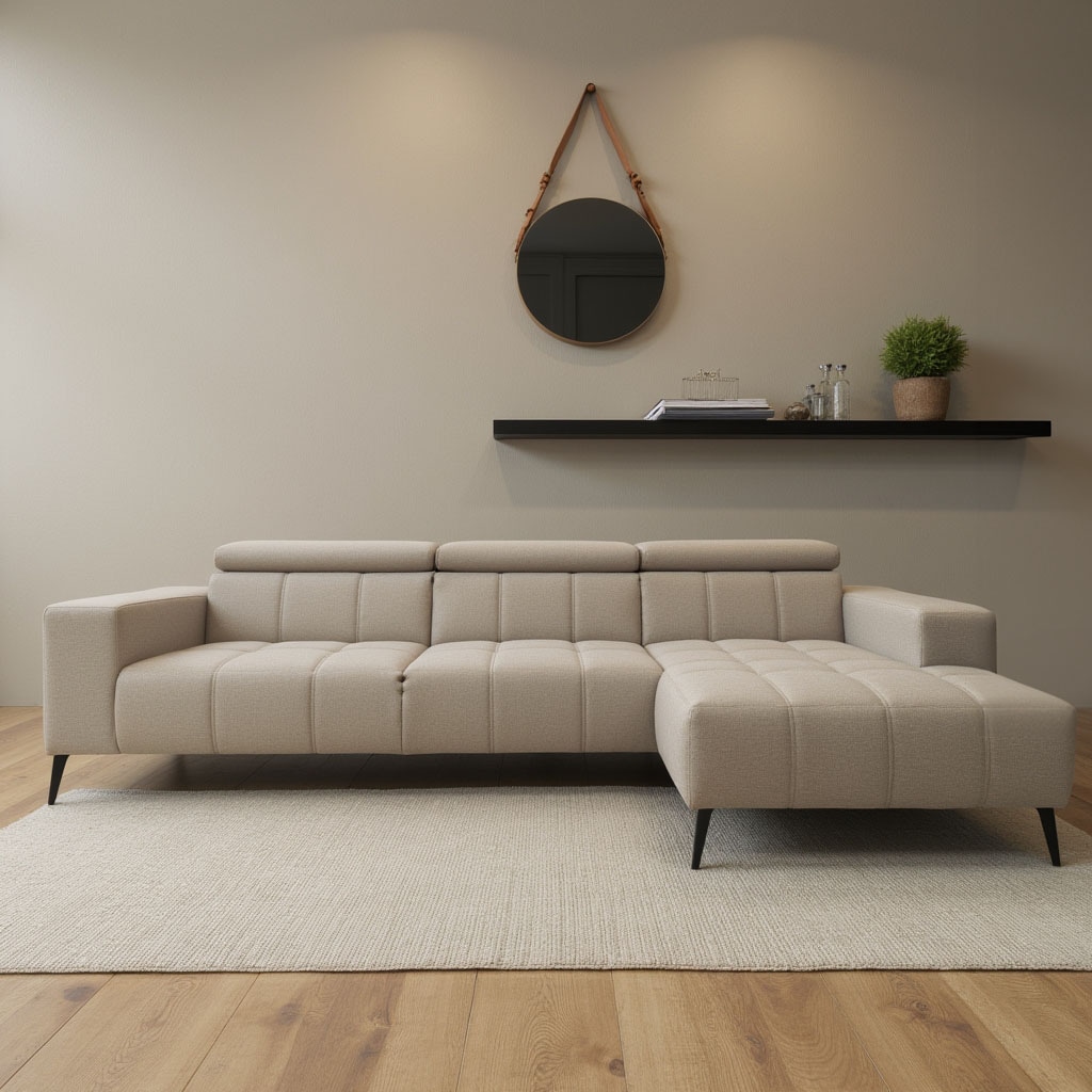 DOMO collection Ecksofa »Trento L-Form, mit Kufenfuss oder Einzelfuss« wahlweise mit Kopfteilverstellung, Recamiere links/rechts bestellbar