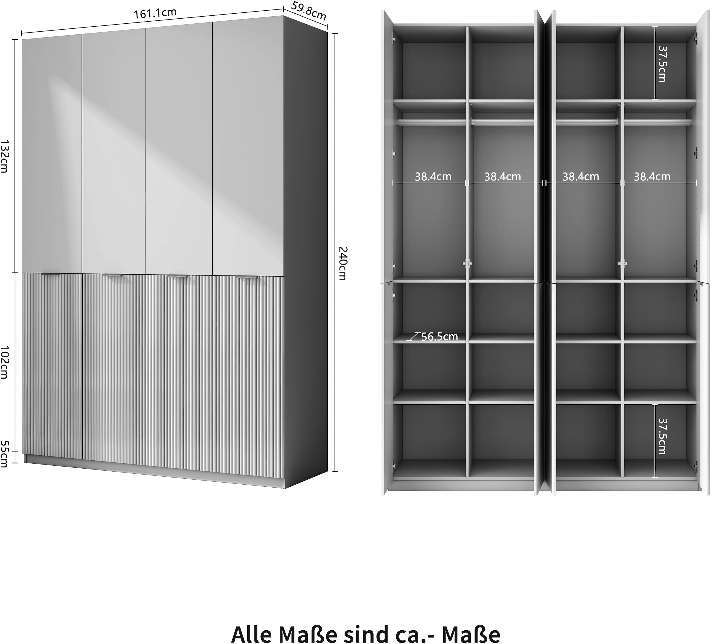 GOODproduct Kleiderschrank »Jorella Schlafzimmerschrank Garderobe mit Softclose« eleganter Schlafzimmerschrank Rillendesign Trend Breite 161cm