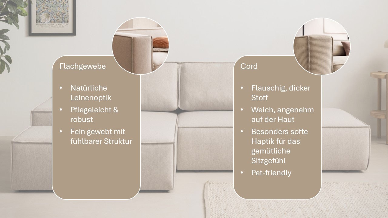 Home affaire Ecksofa »SHERWOOD,  Schlafsofa in L-Form offen (275cm), Cord, Leinenoptik« Schlaffunktion und Bettkasten, Kedernaht, hoher Sitz- & Liegekomfort,