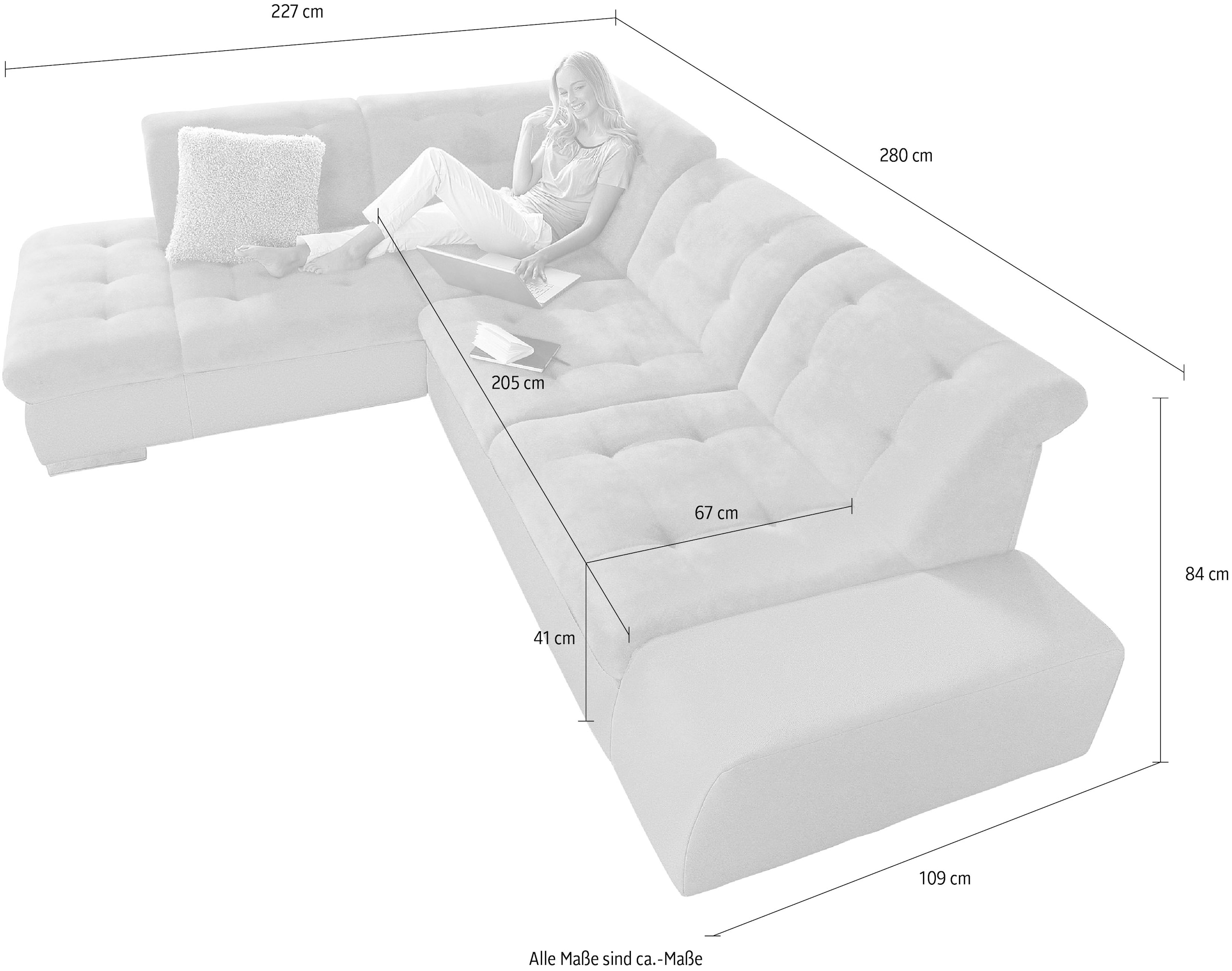 sit&more Ecksofa »Pale L-Form« inklusive Kopfteilverstellung, wahlweise mit Bettfunktion