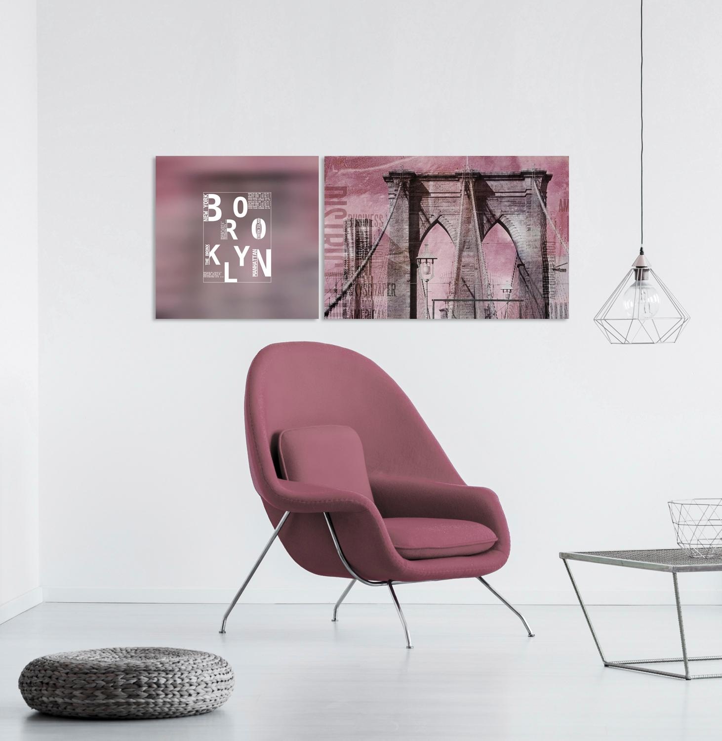 queence Leinwandbild »Brooklyn« Abstrakte | Kunst | Modern | New York | Schriftzug | Schriftzüge | Spa | Spa Bilder | Sprüche | Sprüche & Texte Set,  Premium-Leinwandstoff, Handarbeit aus Deutschland, Spruch, 2er Set