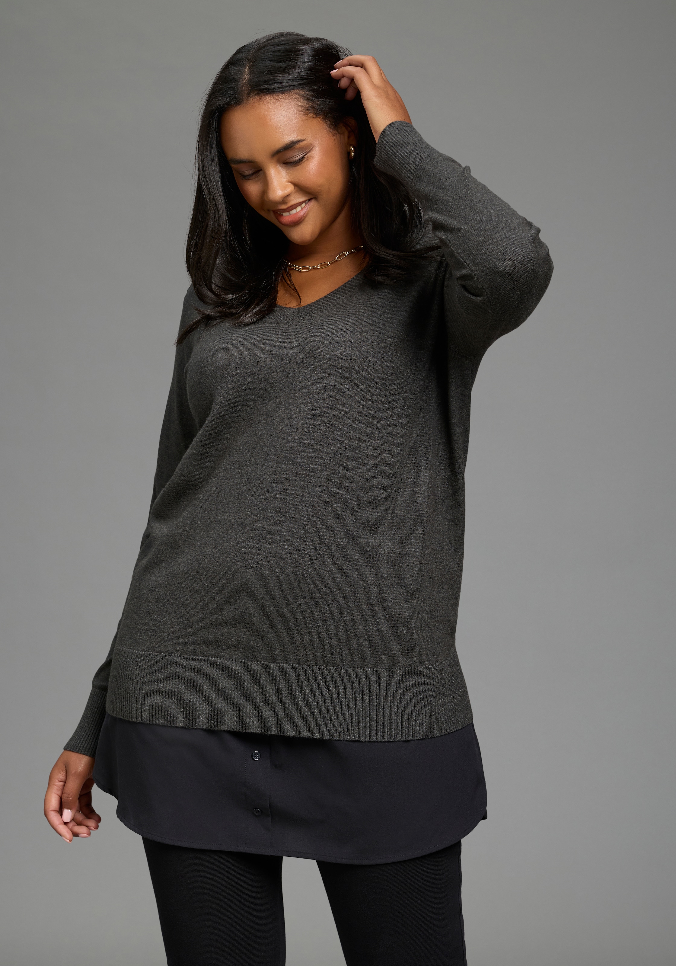 Laura Scott CURVE Longbluse »Blusenverlängerung Grosse Grössen« Packung, 2er-Pack,  femininer Stil, aus Baumwolle und Polyester, po-bedeckende Länge