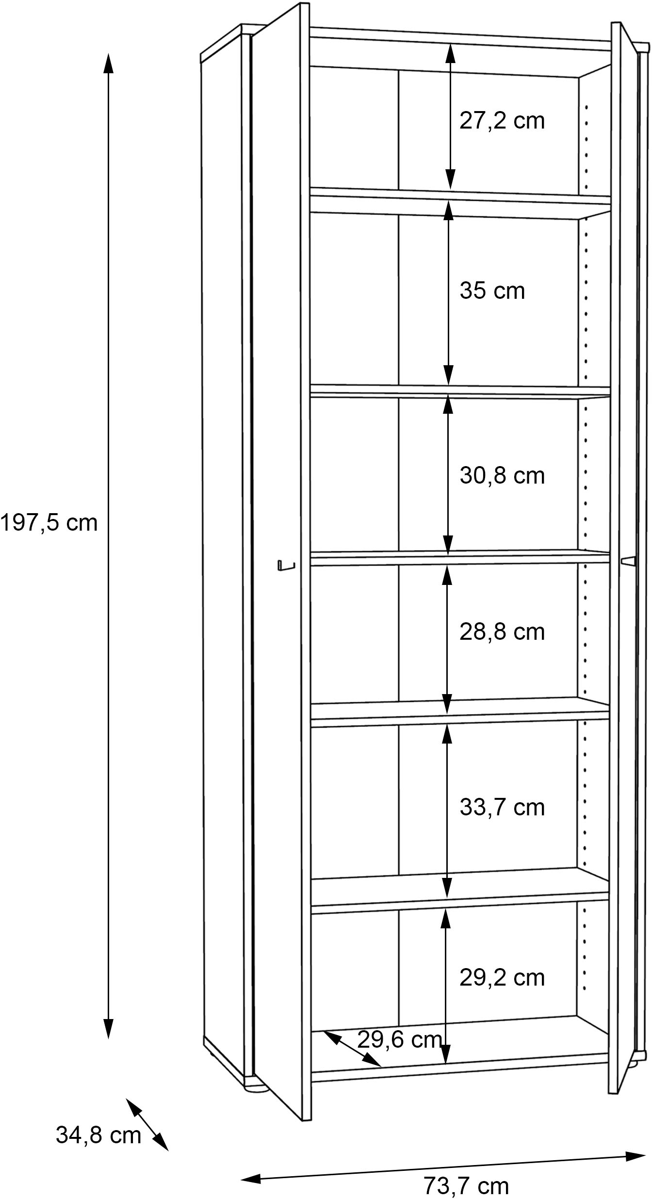 FORTE Armoire à chaussures »Tempra, Mehrzweckschrank, 2 Türen, Einlegeböden, Höhe 197,5 cm« largeur 73,7 cm