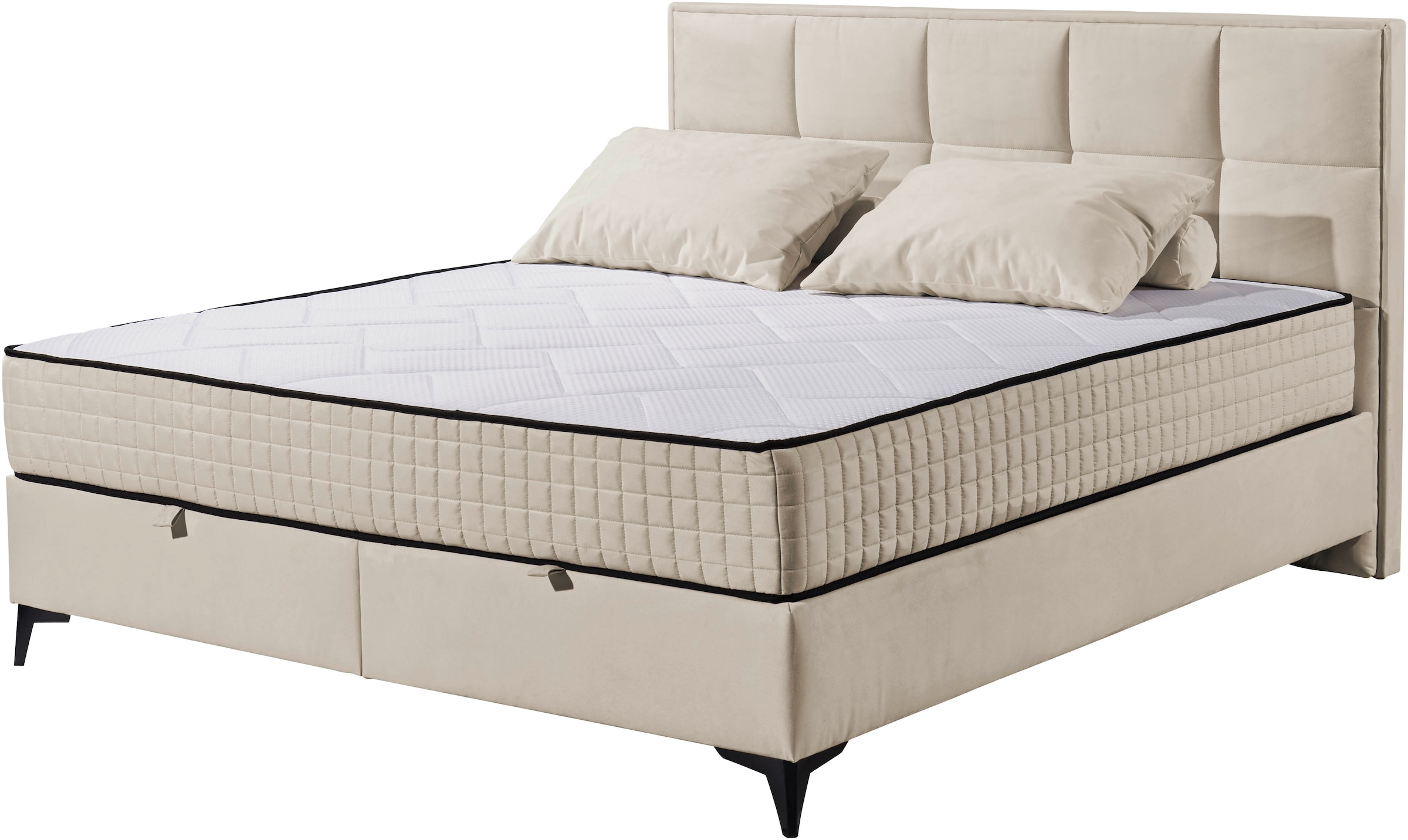 ED EXCITING DESIGN Lit de boxe »Monroe inkl. Bettkasten, erhältlich in den Breiten 160cm & 180cm« matelas duo - côté ferme avec natte de coco