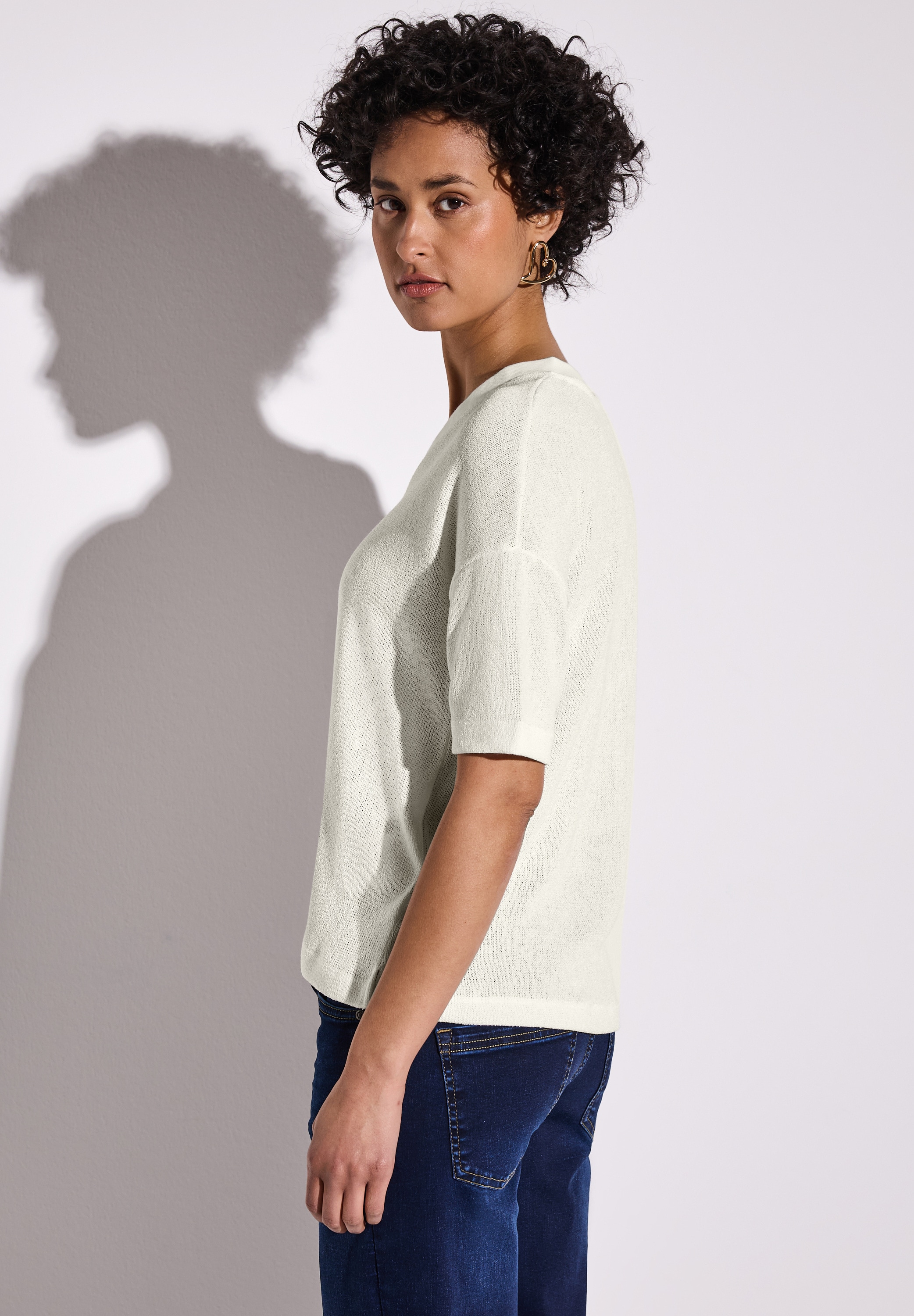 STREET ONE T-Shirt im Strick-Look mit V-Ausschnitt