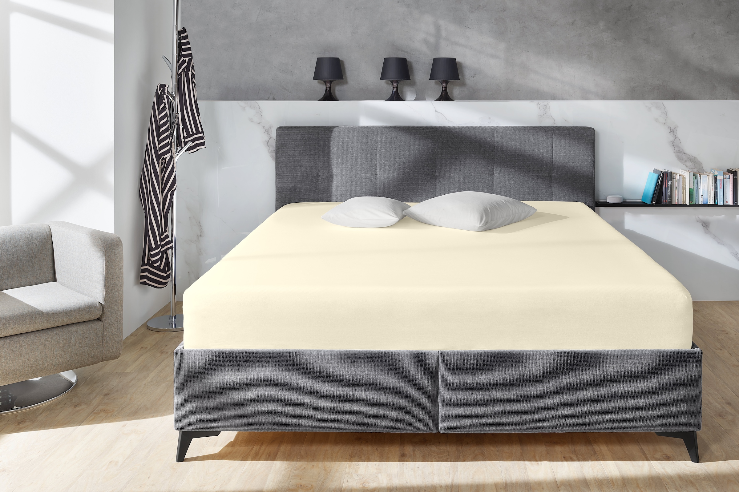 Primera Spannbettlaken »Elasthan-Feinjersey« PREMIUM, aus 95% gekämmter Baumwolle und 5% Elasthan, bis 28 cm Höhe