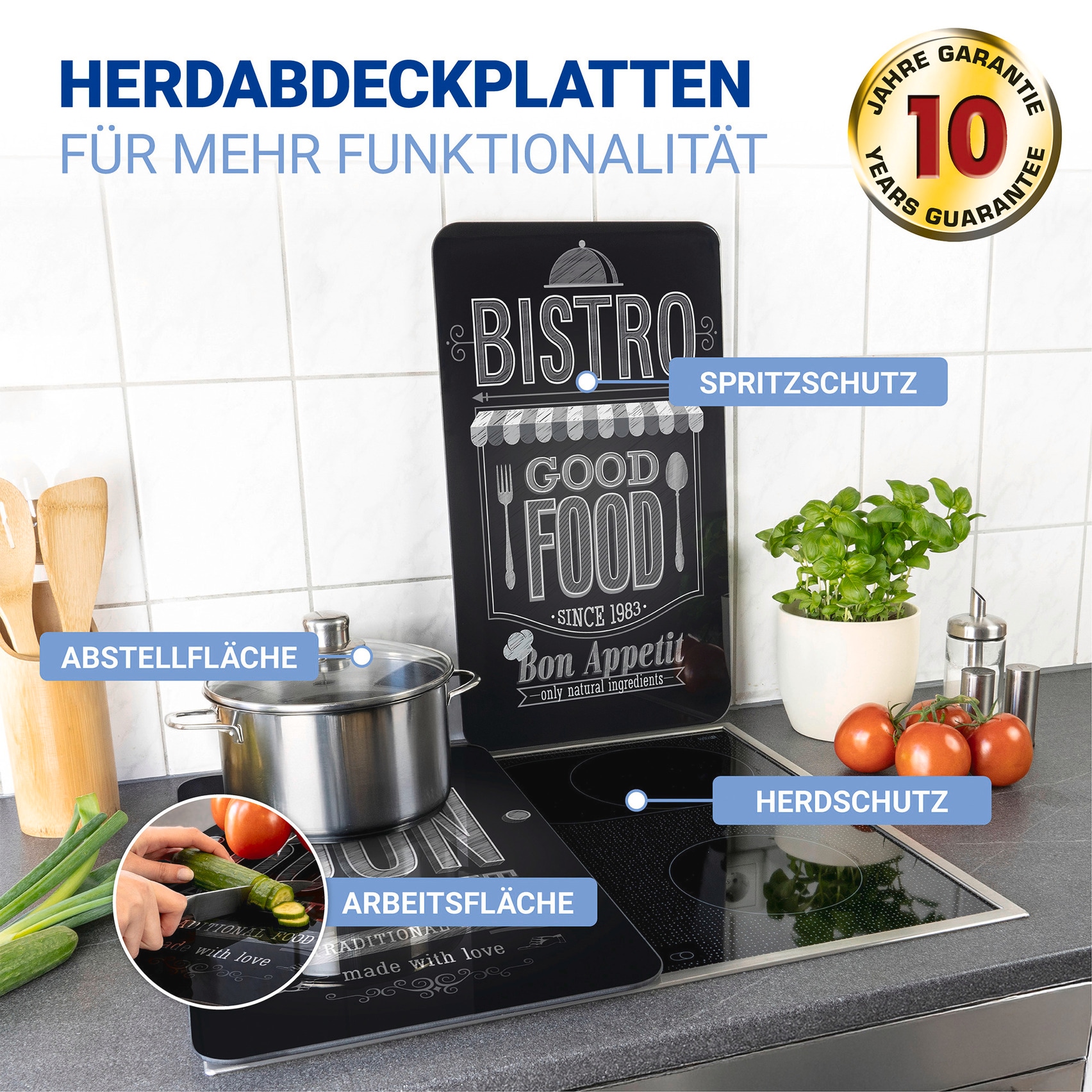 WENKO Herd-Abdeckplatte »Universal Modell Bon Appetit« Herdabdeckung für alle Herdarten, kratzfest, mit rutschfesten Füssen