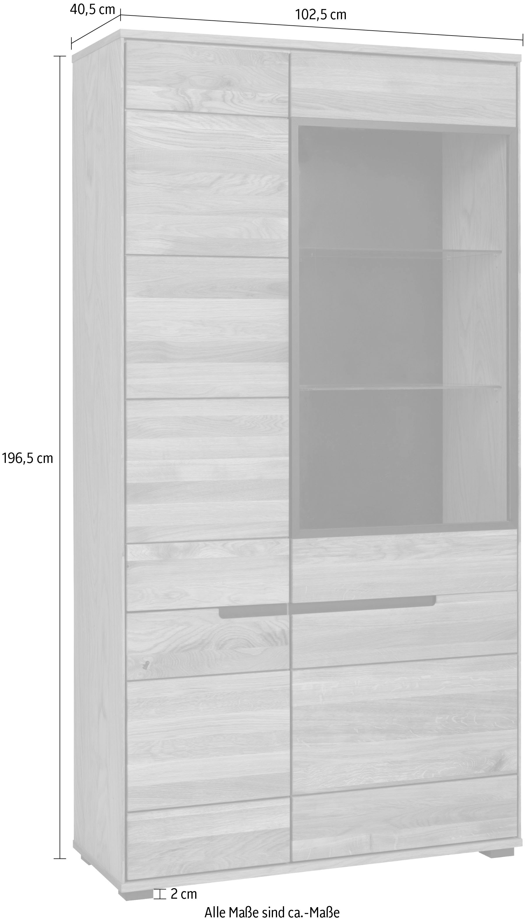 Home affaire Vitrines »Vitrine LOLA B/T/H: 102,5/196,5/40,5cm« Eiche teilmassiv, Türen mit dampfer