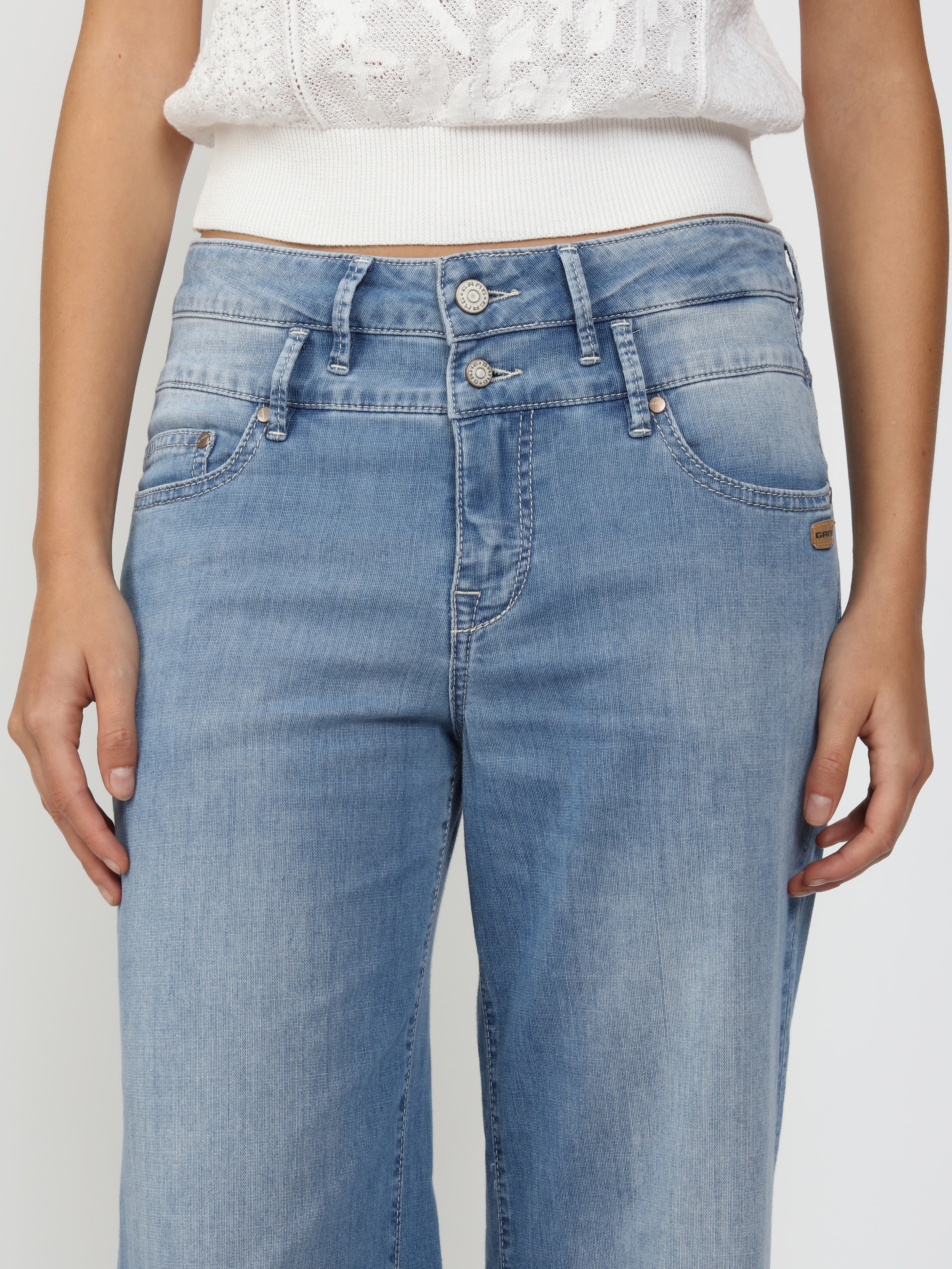 GANG Jeans large »94CARA« denim clair avec double ceinture