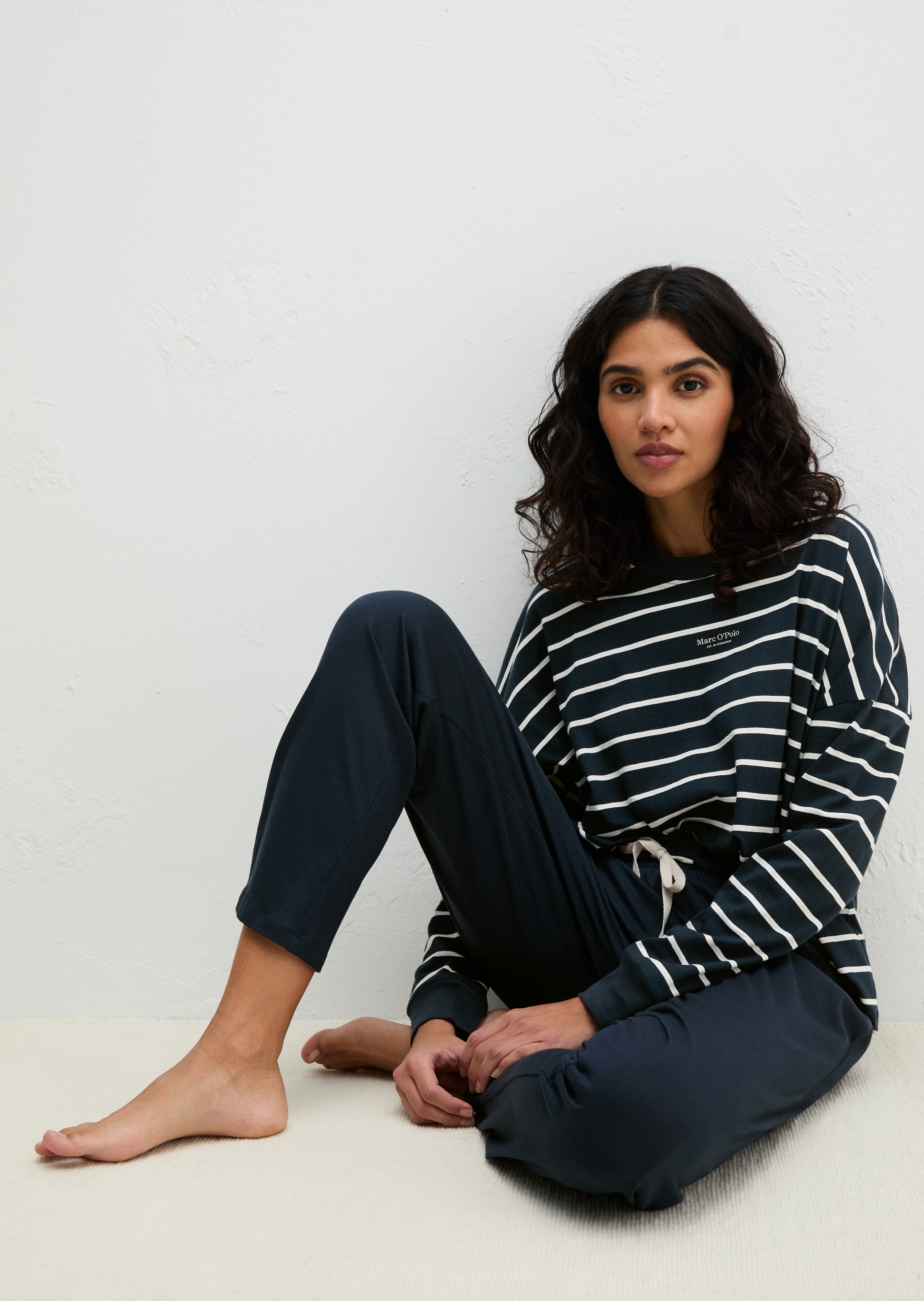 Marc O'Polo Pyjama »Mix N Match Cotton Pyjama Set Long« 2tlg., 2 tlg. mit langem Arm und seitlichen Taschen