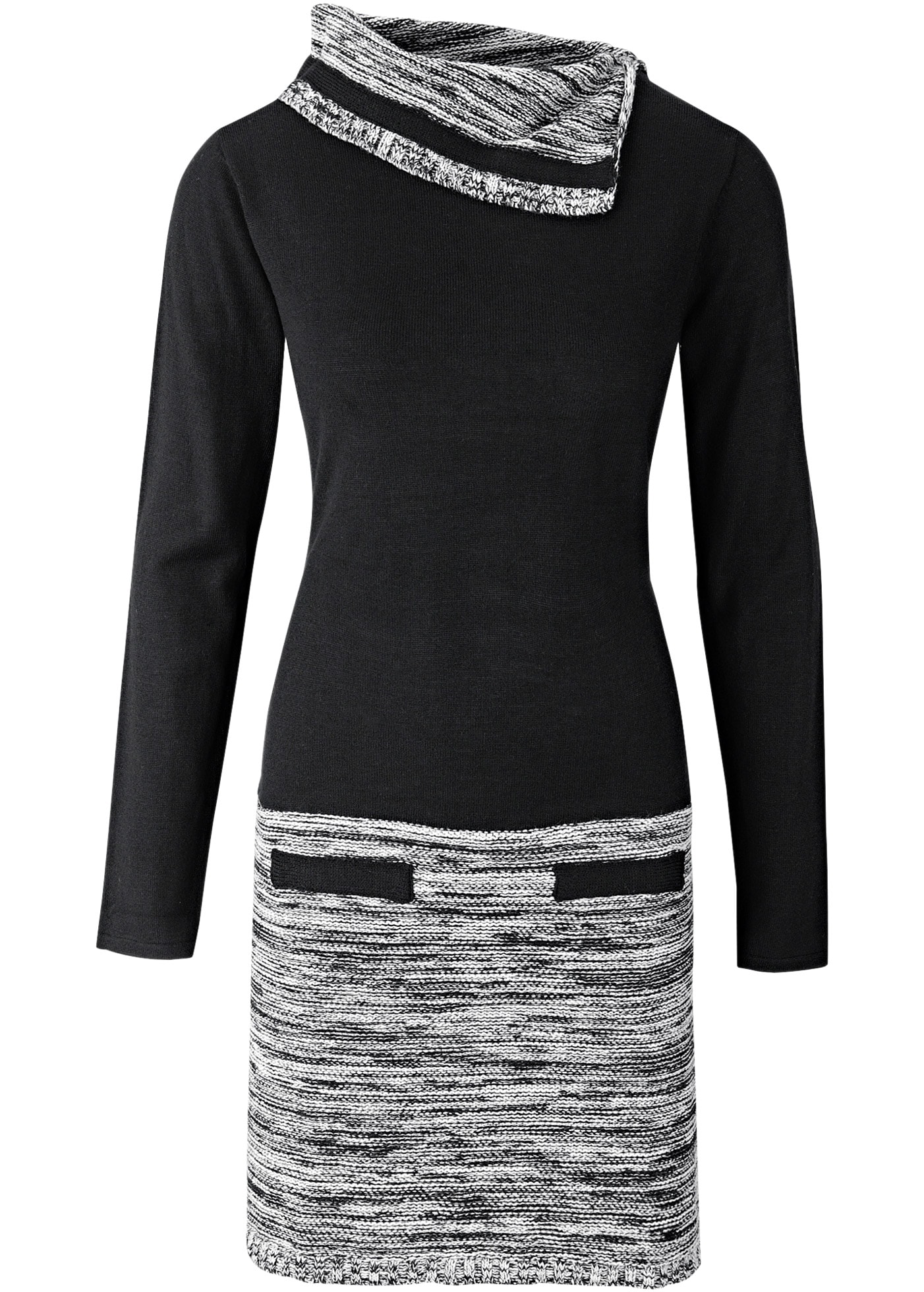 bonprix Robe en tricot Poches décoratives look bicolore, superbe col à revers
