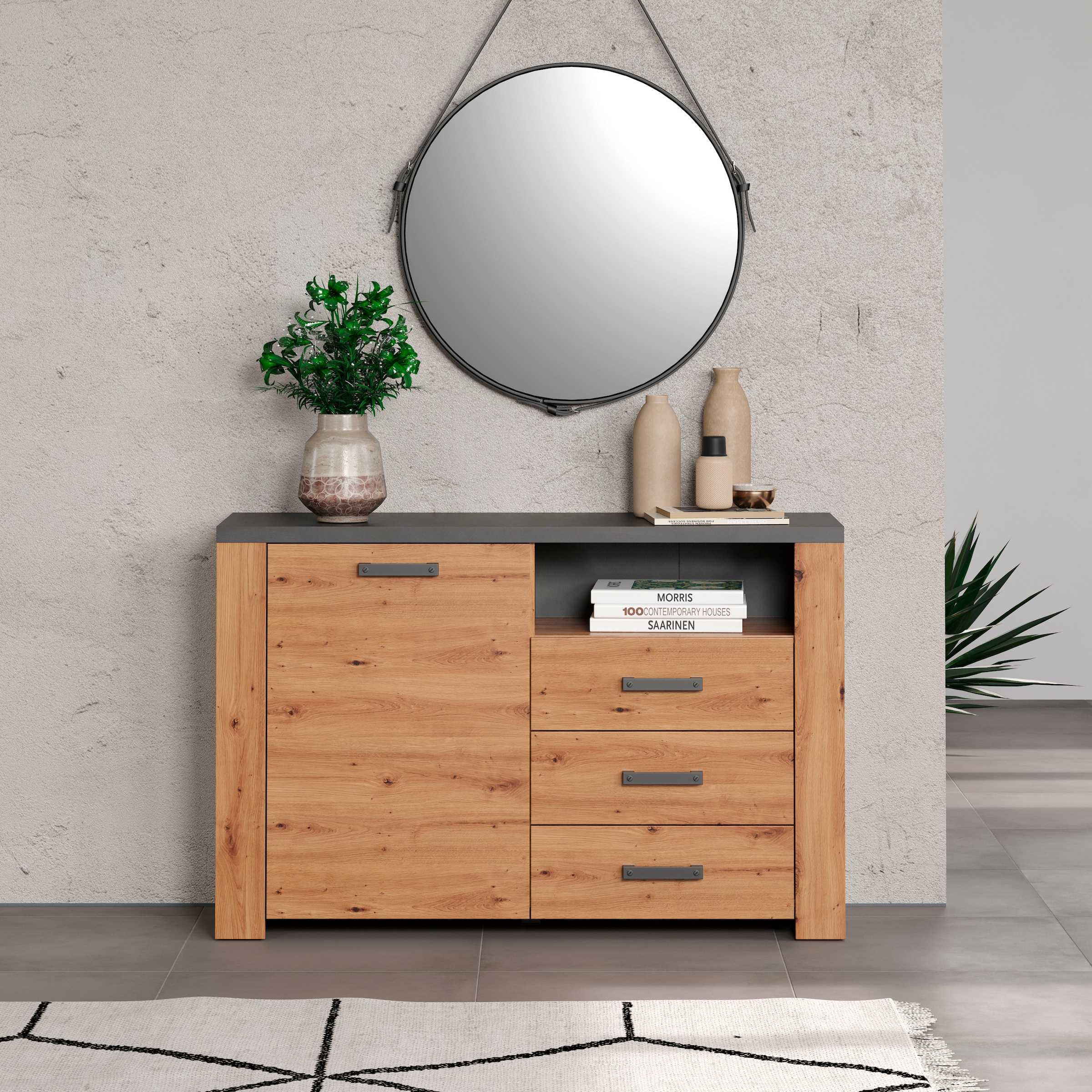 Home affaire Sideboard »Ambres« 1 cuis tlg. Sideboard, 1 Tür, 3 Schubkasten, 1 Fach, Soft-Close 127/40/83 cm