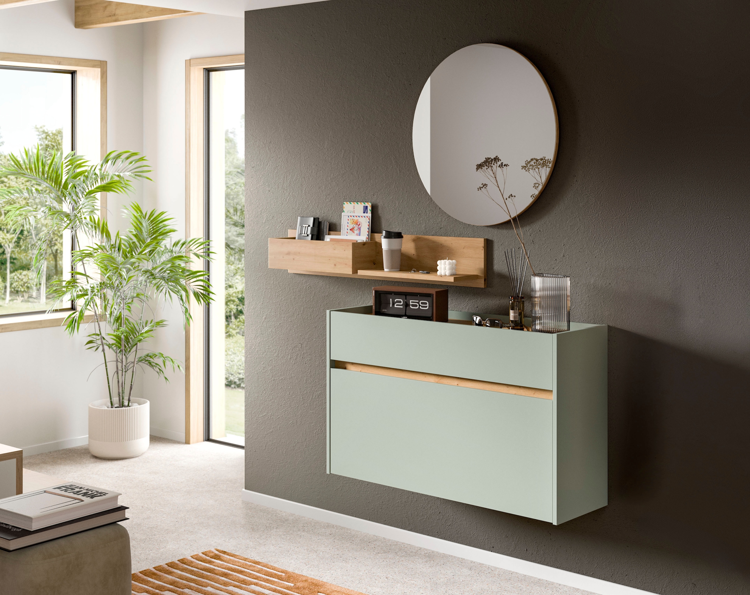 Home affaire Schuhschrank »EVRID, Breite 110cm, hängend, 1 Schubkasten, 1 Schuhwalze« individuell mit anderen Artikel der Serie EVRID erweiterbar, 1 Stk. tlg. Schuhkommode, Kommode, Sideboard, Garderobenschrank, Flurkommode