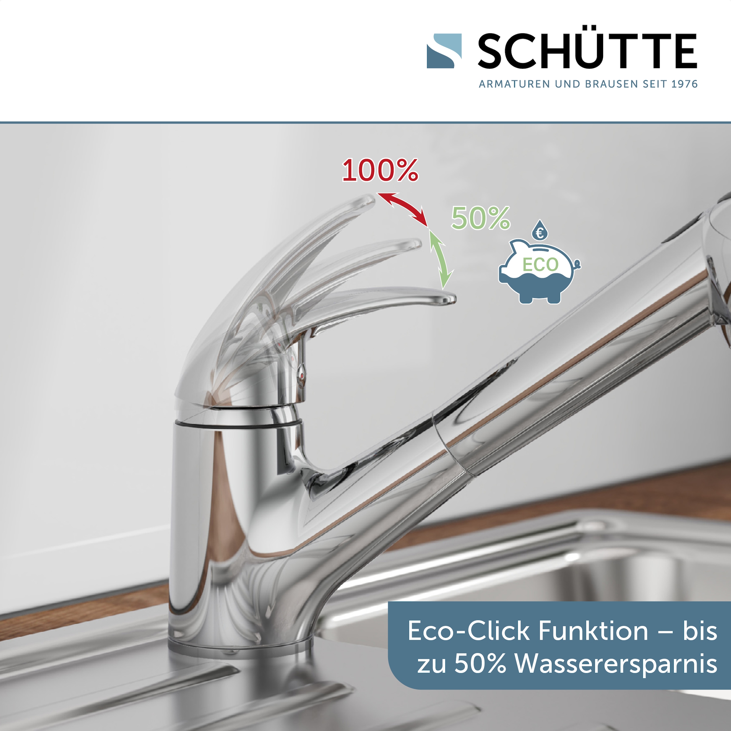 Schütte Robinet d'évier »ABERDEEN« mit Geschirrbrause, Niederdruck Armatur Küche, 150° schwenkbar, Chrom