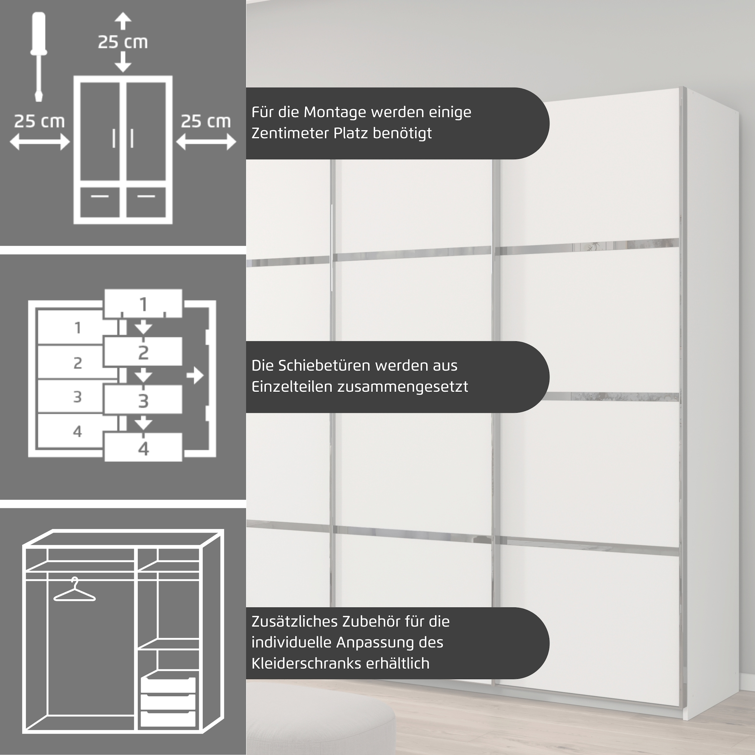 GOODproduct Armoires à vêtements »Mehrzweckschrank Aktenschrank Möbel Mietswohnung Schlafzimmer AVOLA« 3 finitions différentes BASIC/CLASSIC/PREMIUM (incl. soft-close),  avec élégantes moulures en chrome, noir ou blanc FABRIQUÉ EN ALLEMAGNE