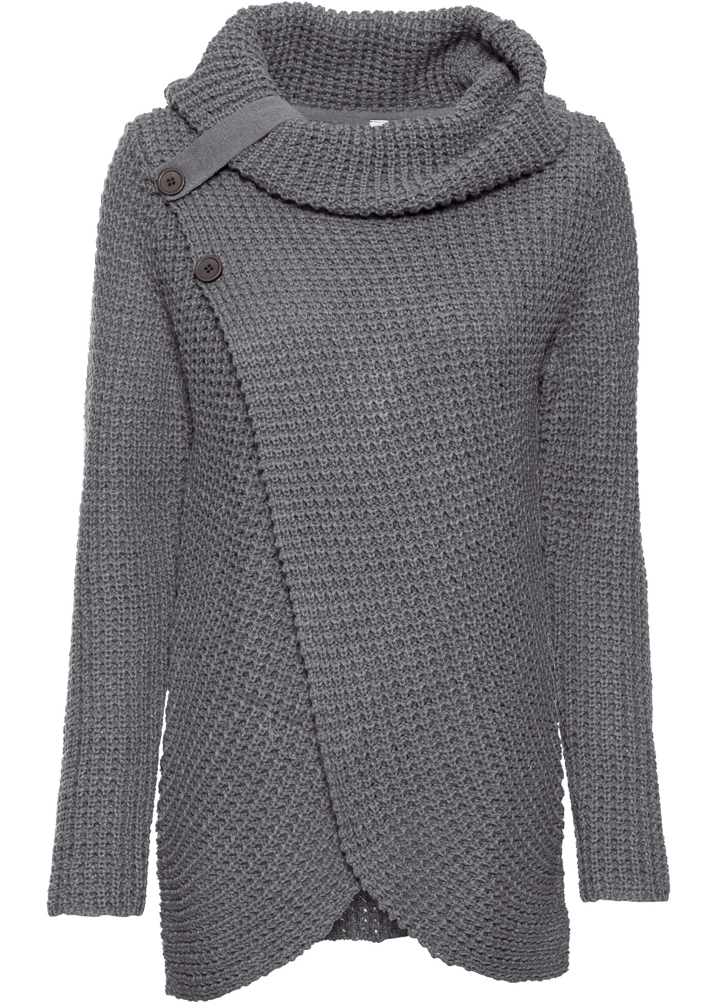 bonprix Pull en tricot »Grobstrick-Pullover« avec col roulé large à patte, effet superposé asymétrique