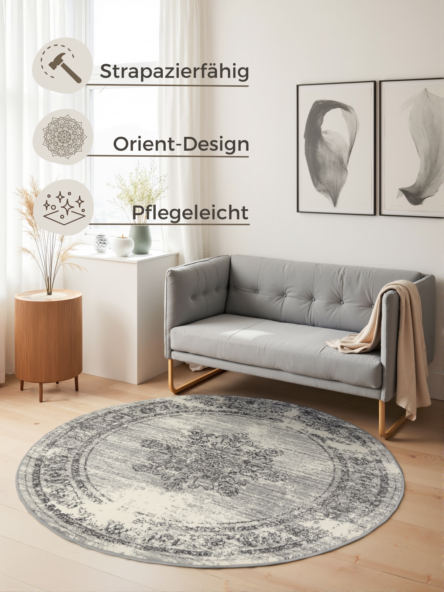 HANSE Home Tapis »Lydia« Rond 9 mm Höhe Wohnzimmer, Schlafzimmer, Flur, Kurzflor, orientalisch, Vintage, weich