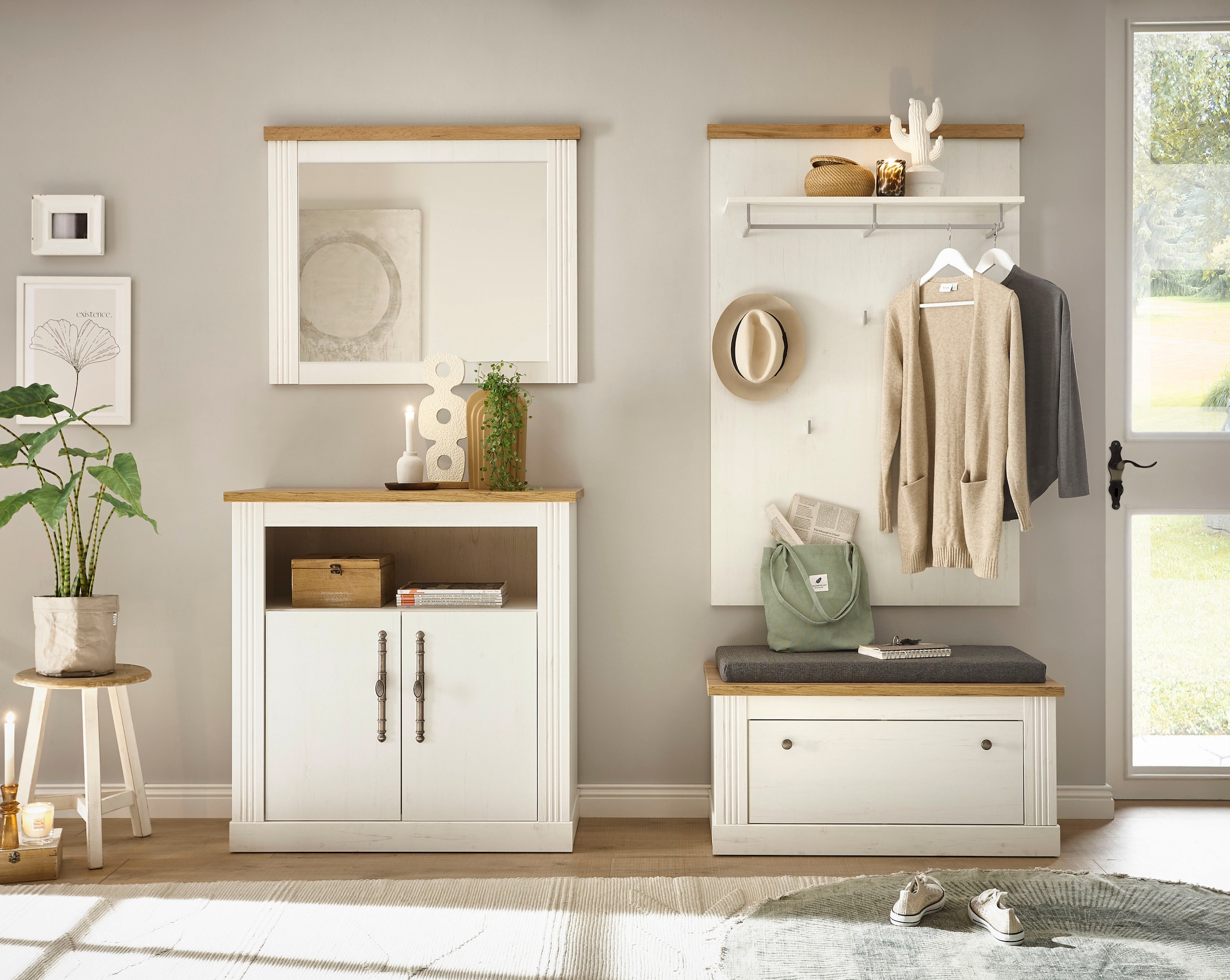 GOODproduct Ensemble de vestiaires »WESTMINSTER TOPSELLER!« Schuhbank, Spiegel, Kommode, Wandpaneel, 4 cuis tlg.