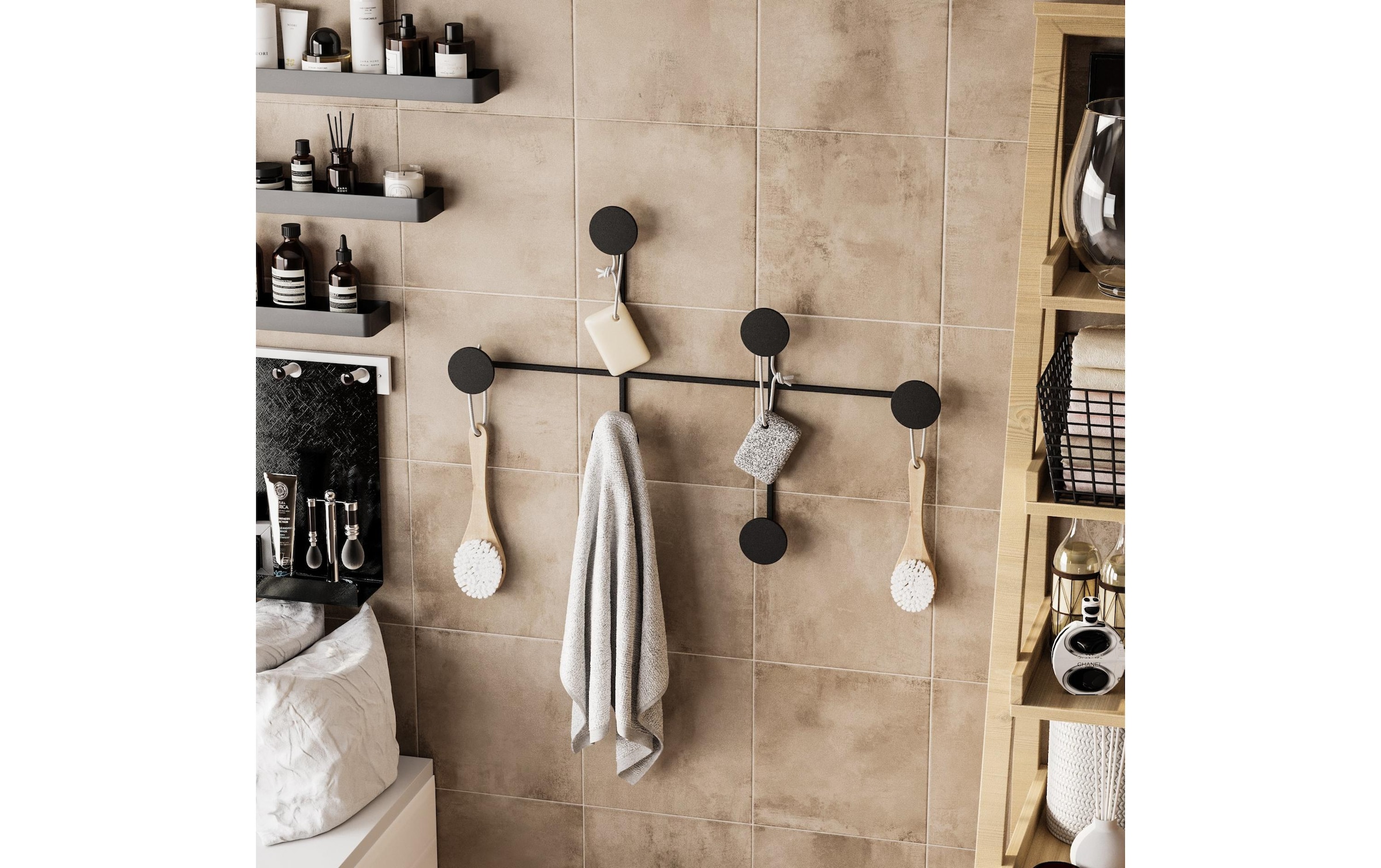   Garderobenleiste »Wallxpert Dama 6 Haken, Schwarz«