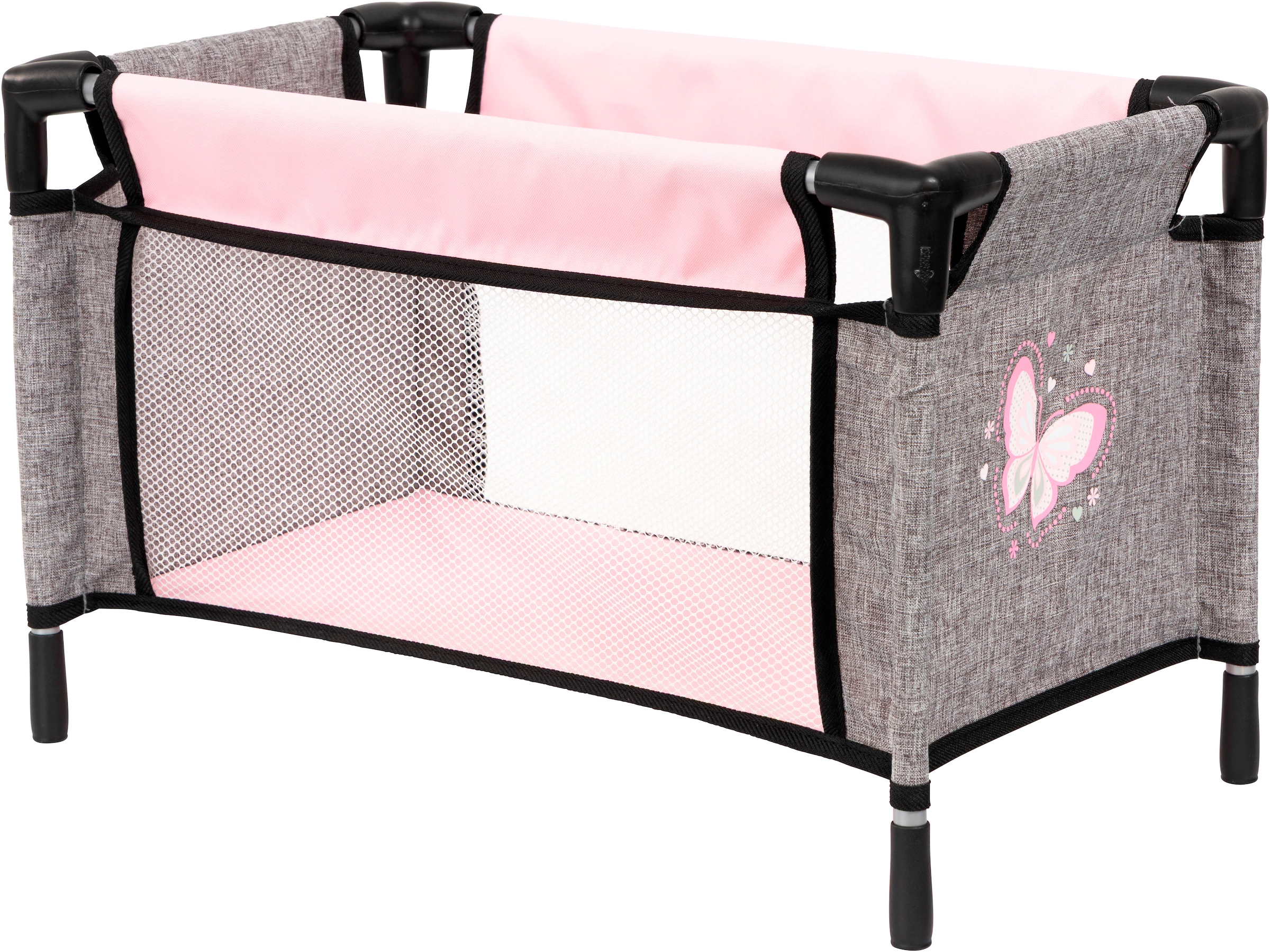 Bayer Puppenbett »Puppen-Reisebett« inklusive Hochstuhl, Tasche, Teller, Trinkbecher, Besteck u. Schnuller