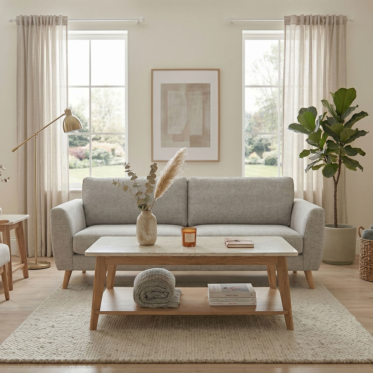 Jahnke Table basse »SIXTY COFFEE« Table basse, 2 niveaux, scandinave, aspect chêne et marbre, largeur : 110 cm
