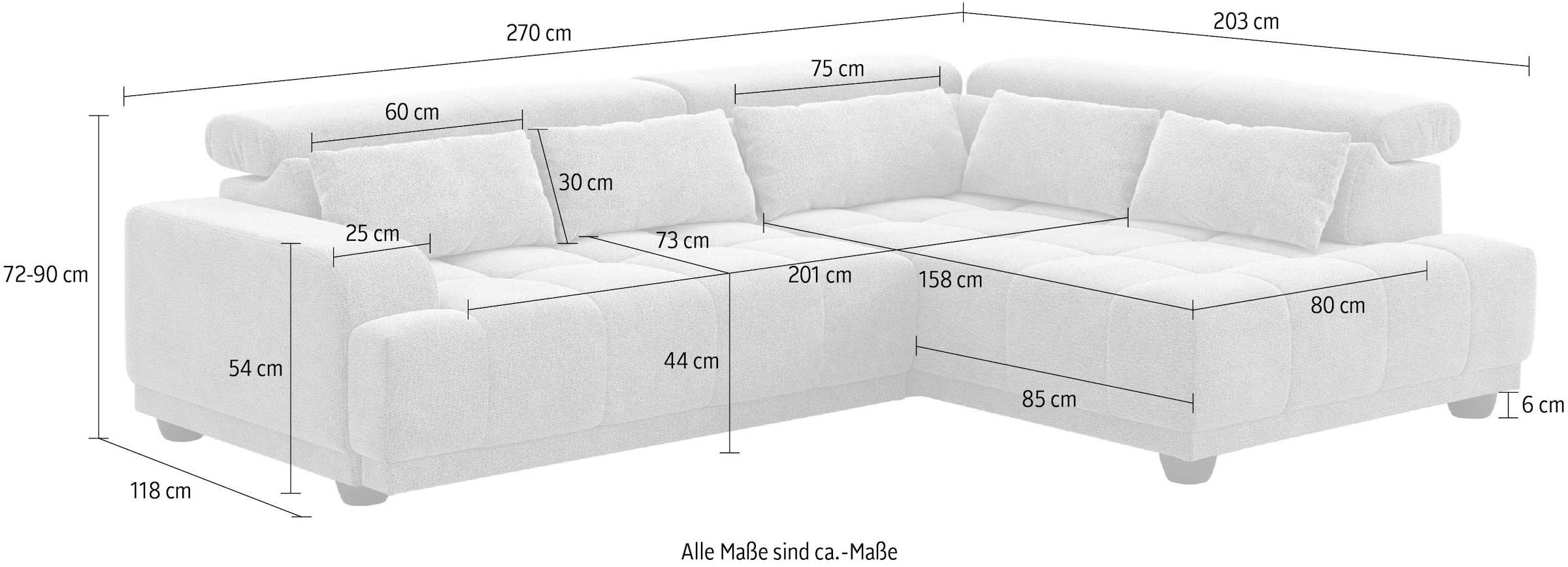 COTTA Canapé d'angle »Jade L Form, Breite: 270 cm, mit Kopfteilverstellung & Nierenkissen« réglage électrique optionnel de la profondeur d’assise