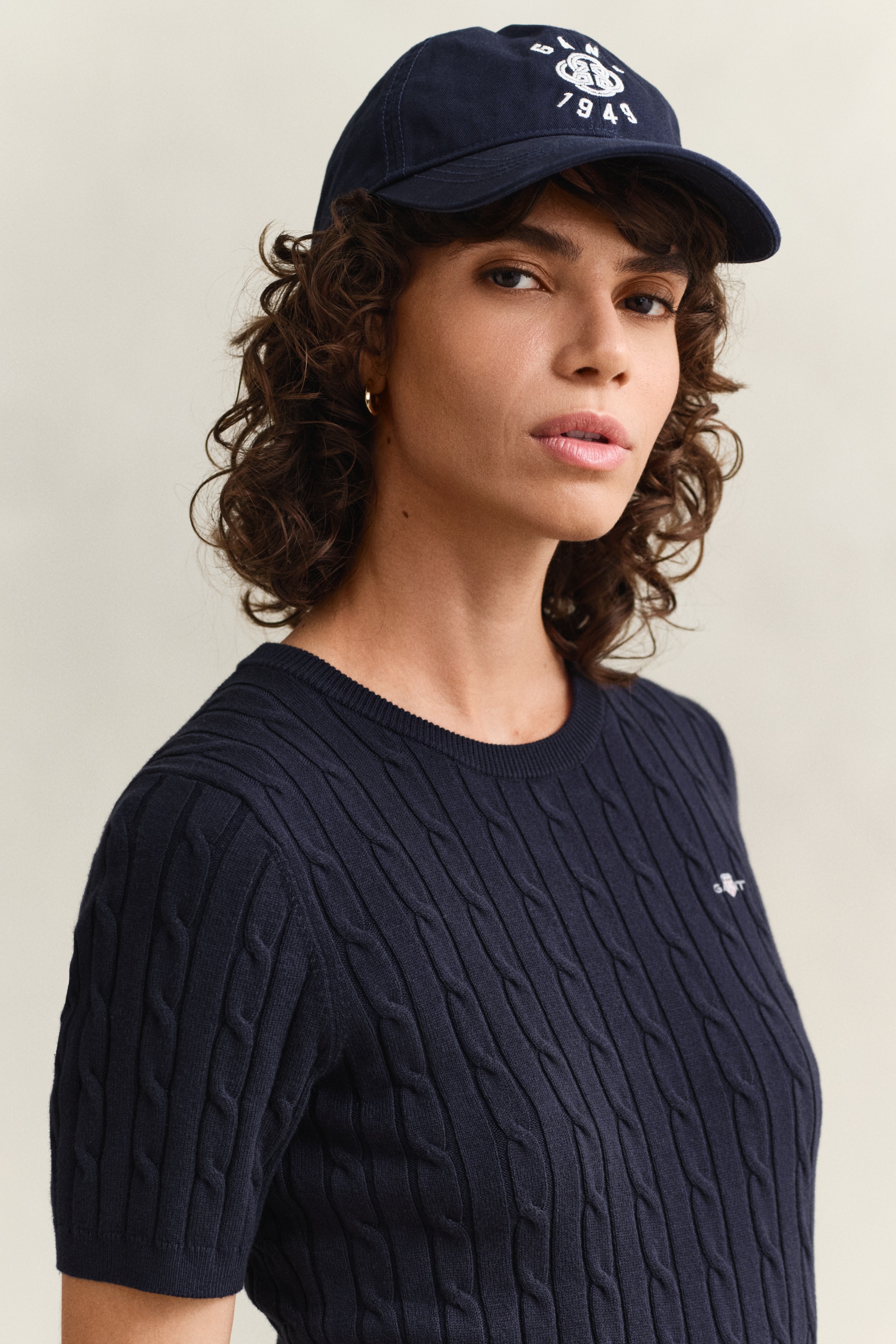 Gant Pull à manches courtes »STRETCH COTTON CABLE« Coupe slim avec encolure ronde