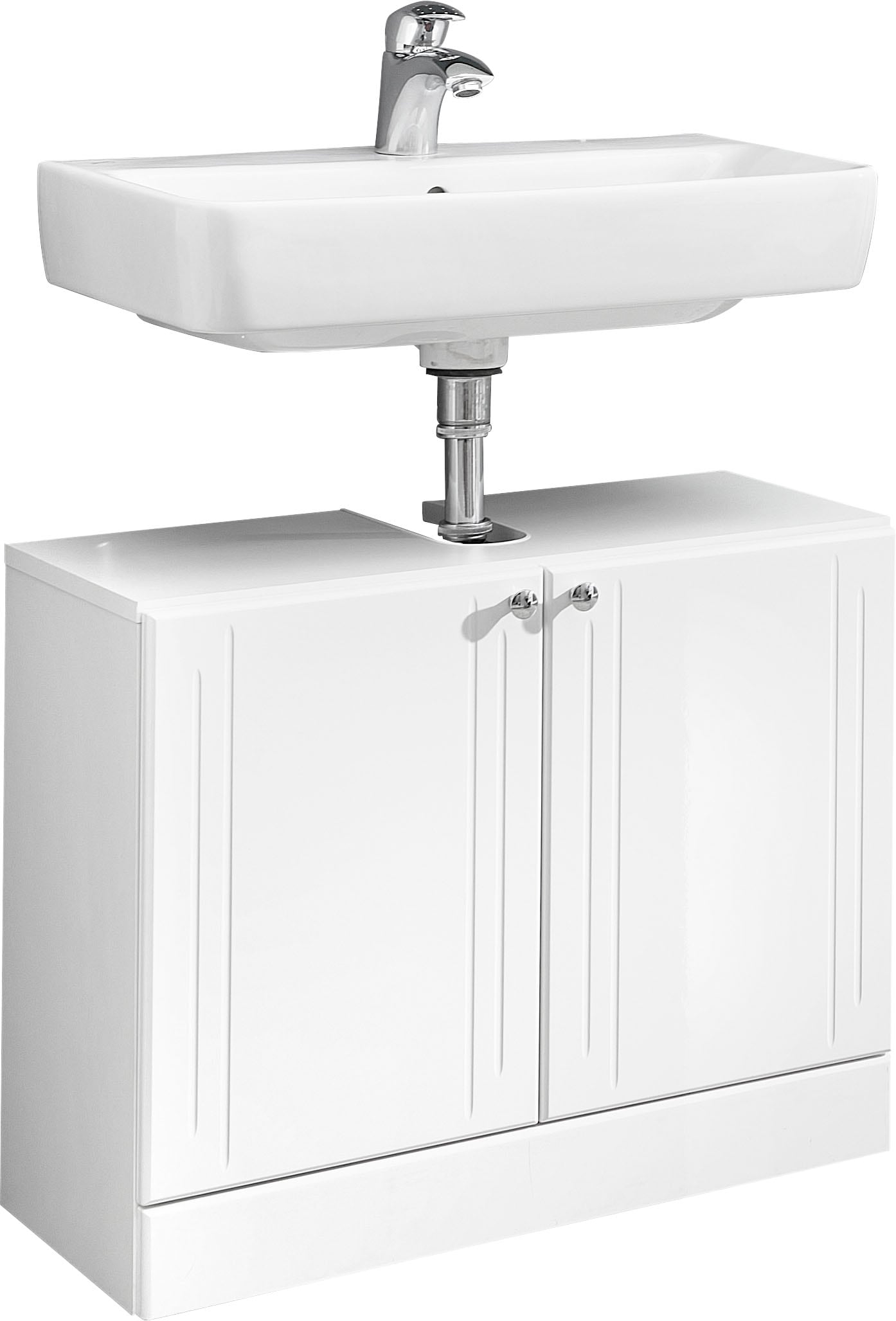 Saphir Armoire sous lavabo »Quickset 955 Unterbeckenschrank, Weiss Hochglanz, 2 Türen« meuble sous-lavabo avec amortisseur de porte, 65 cm de large, sans lavabo