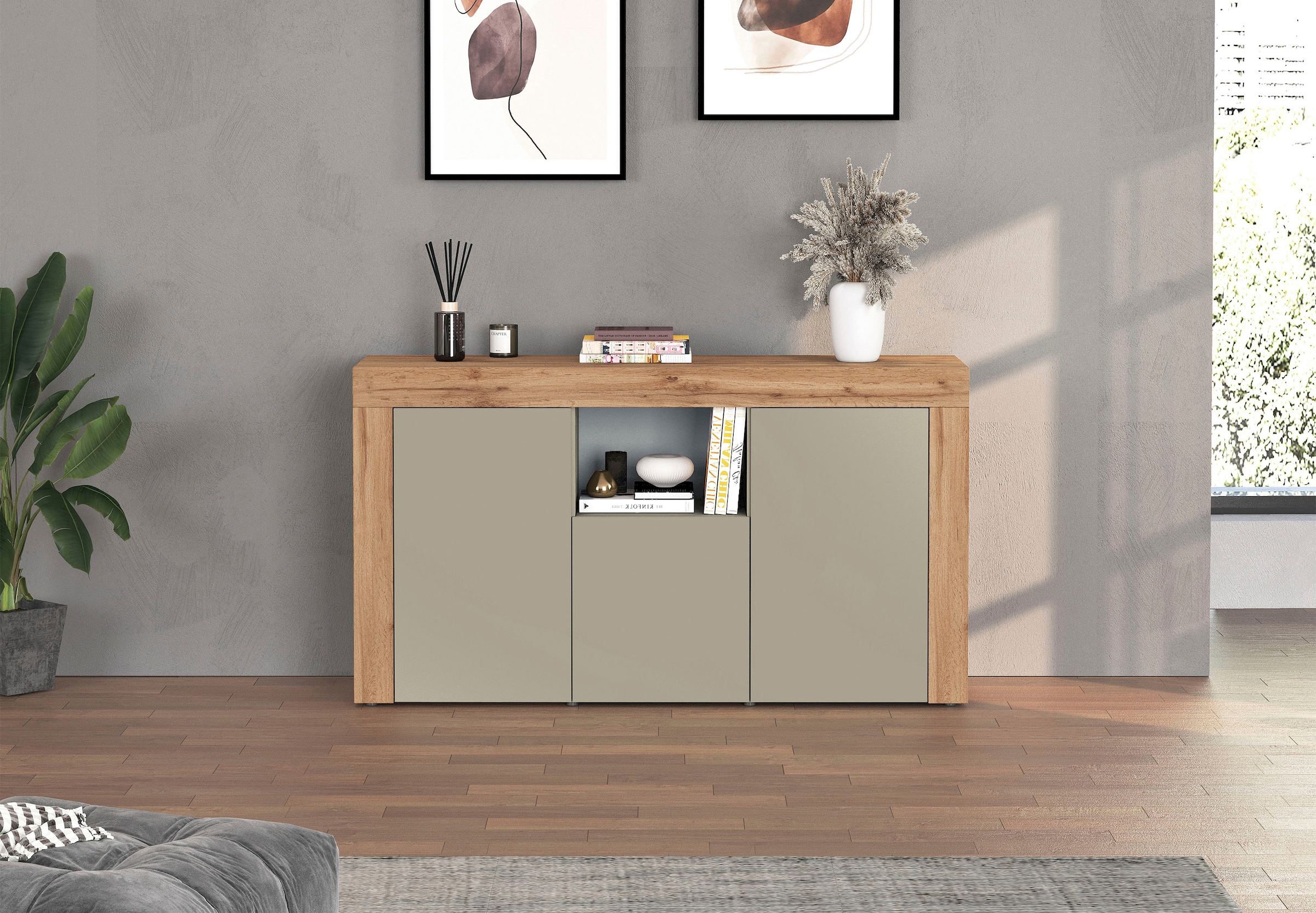 INOSIGN Sideboard »CHRONOS Breite 155 cm mit 3 Türen, 1 offenes und 6 geschlossene Fächer« 1 Stk. tlg. Sideboard,Kommode, Schrank, Grifflos mit Push to Open, Made in Italy