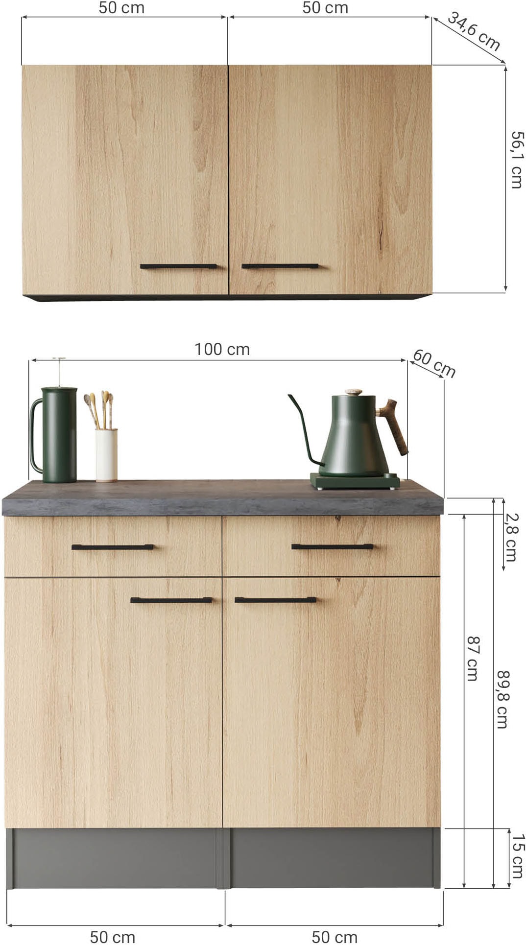 RESPEKTA Buffet »Oliver« démonté, avec fonction de fermeture douce, y compris armoires hautes, largeur 100 cm
