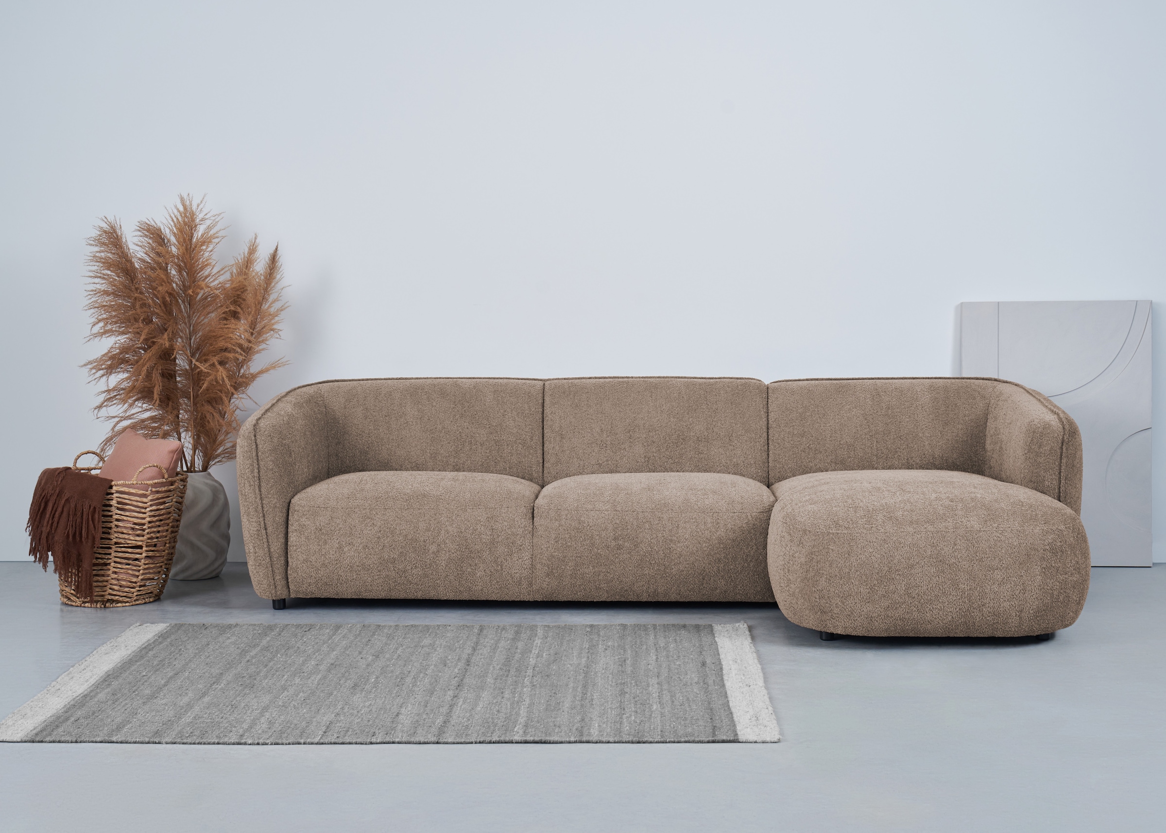 GOODproduct Canapé d'angle »OSTRUP Rundsofa, L-Form, Naturtöne, Boucle oder Chenille« largeur 280 cm, forme organique aux courbes douces
