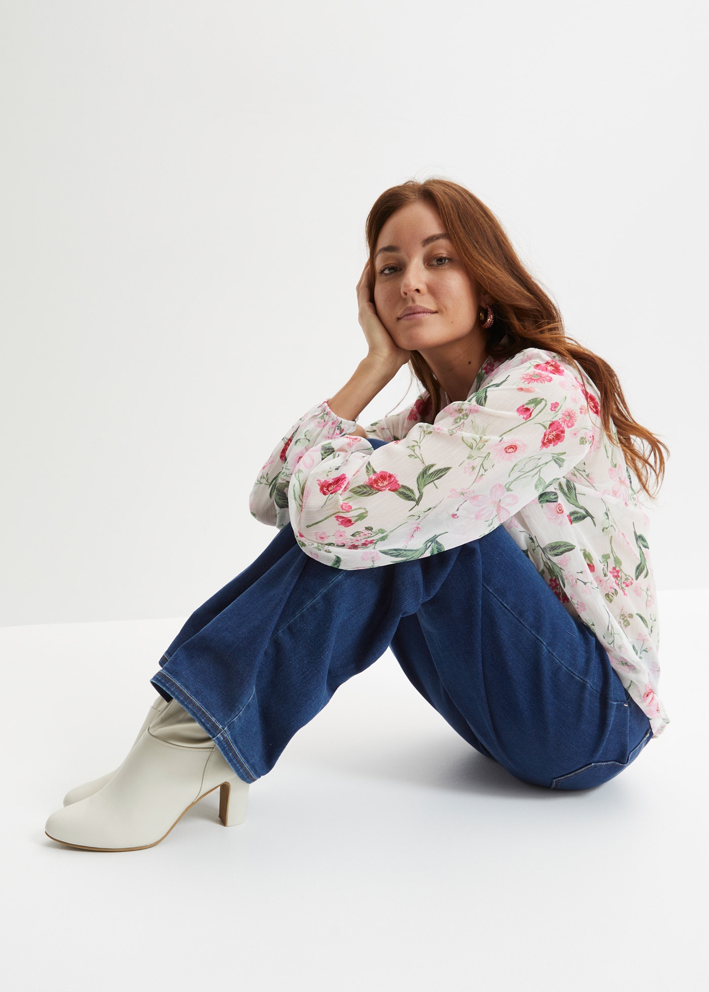 bonprix Blouse en mousseline Loose Fit, für festliche Anlässe, mit langem Arm